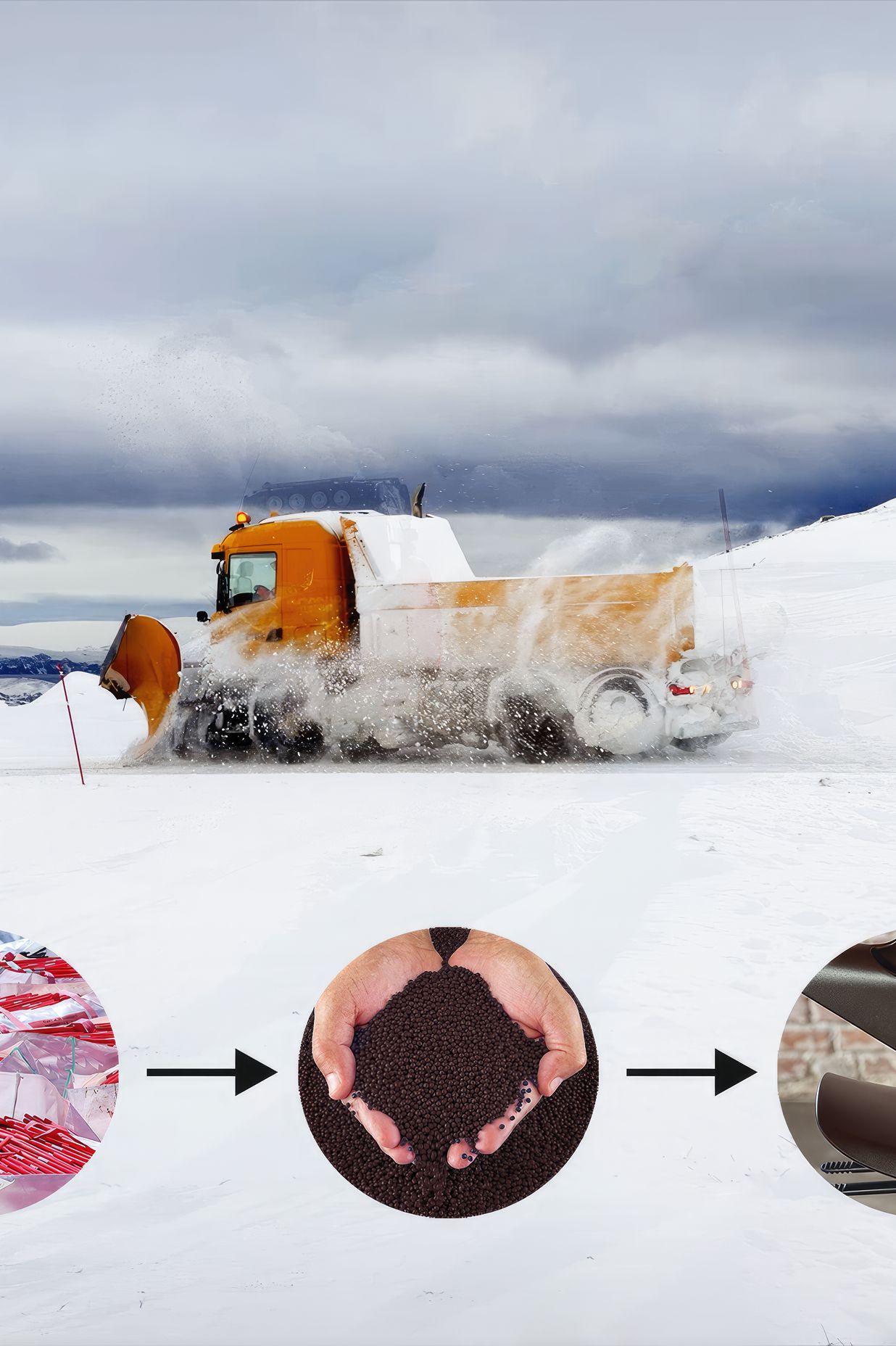 Discarded snow plough markers are processed into small chips of plastic, which are then turned into seats and back rests, for the HÅG Capisco Puls Chair model, without any additives or virgin plastic, making it 100% recycled.