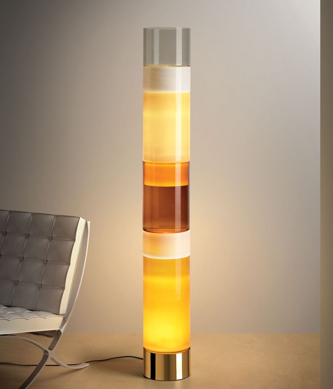 The Stacking Floor Lamp by Leucos featuring handblown glass cylinders is a great accent and decorative option.