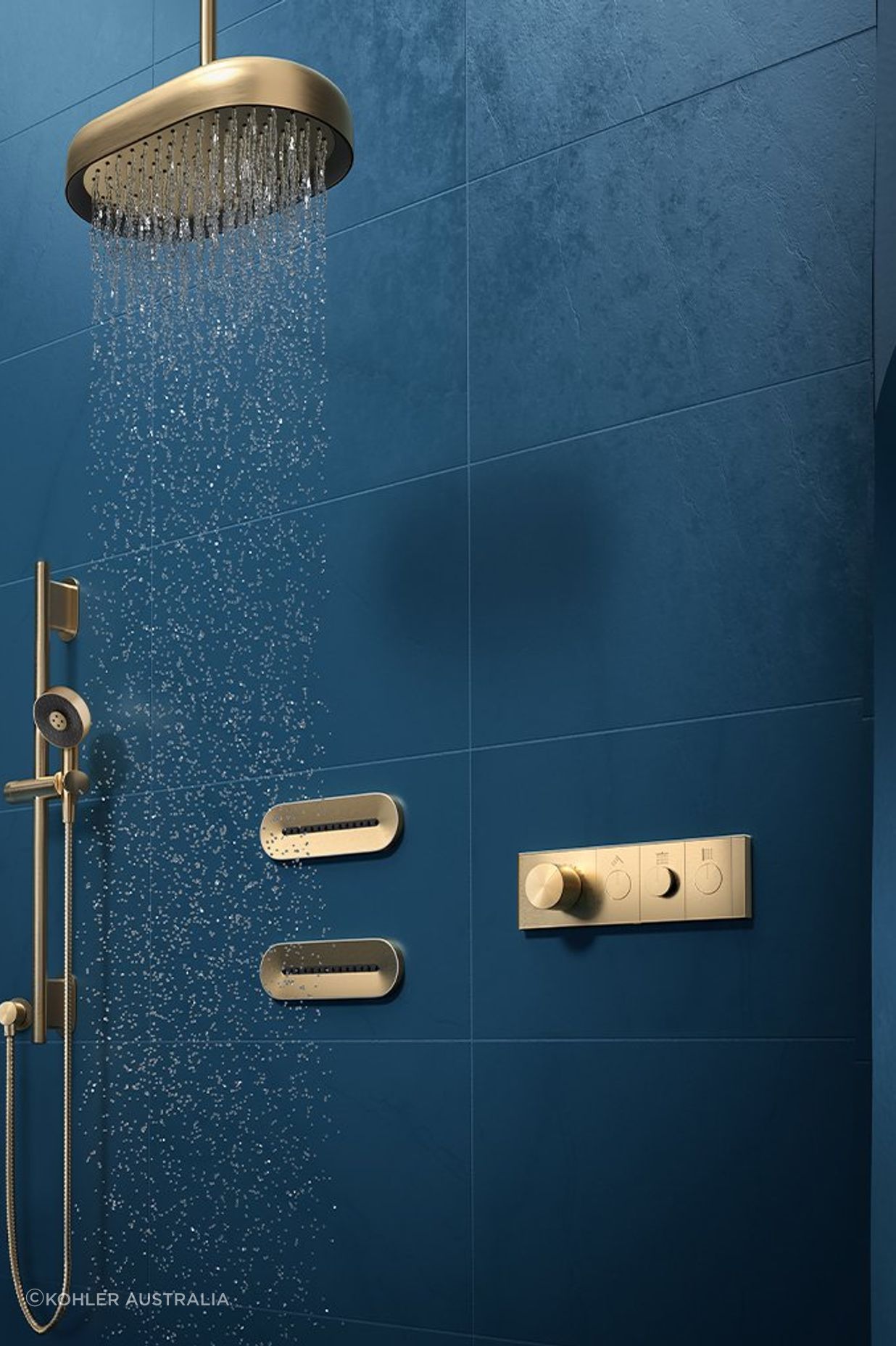 A high pressure shower head offers an enhanced showering experience. Featured product: Statement &amp; Anthem Showering Collections