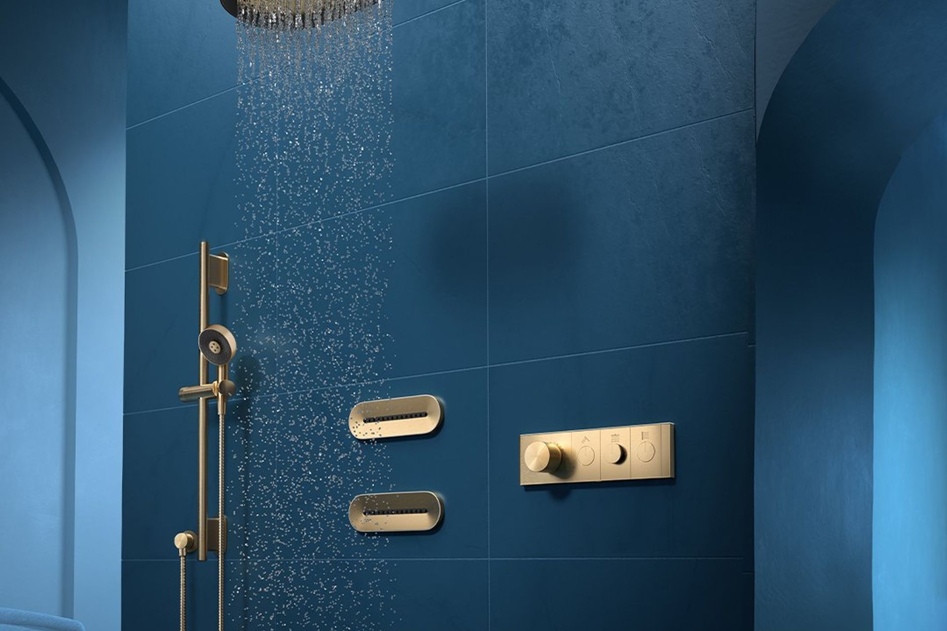 A high pressure shower head offers an enhanced showering experience. Featured product: Statement & Anthem Showering Collections