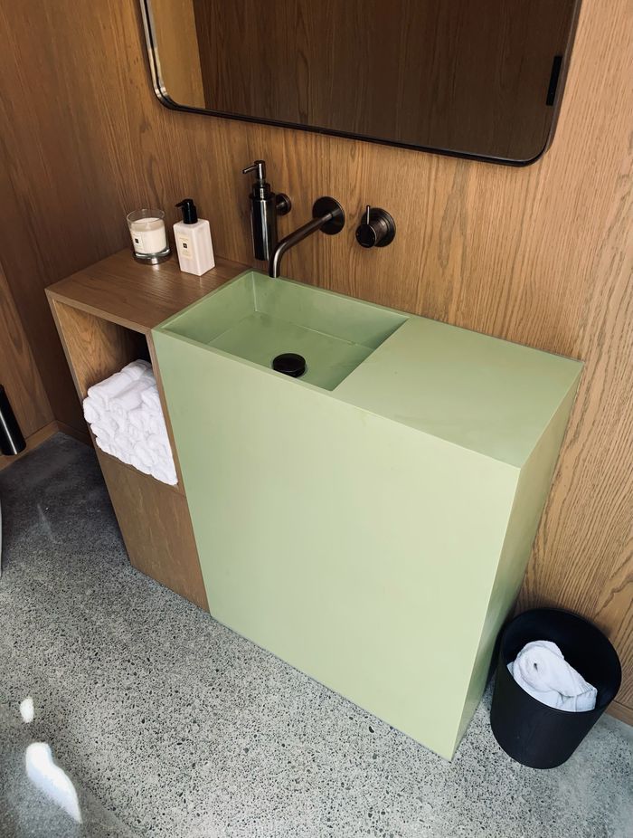 Earthy tones, like in the above freestanding basin, are becoming popular in New Zealand bathrooms.