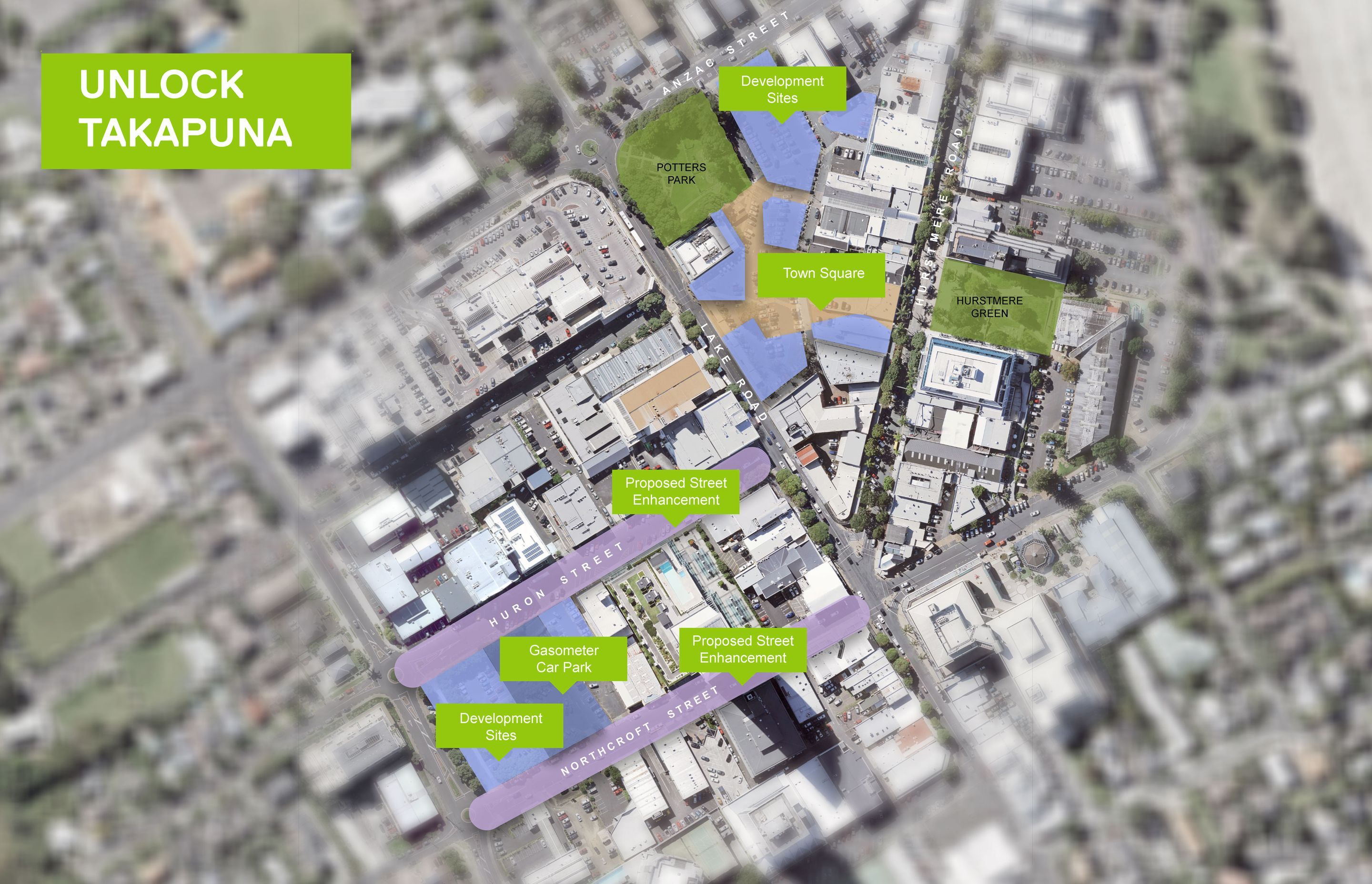 The Unlock Takapuna project incorporates a number of sites for development. Image: Panuku Development Auckland.