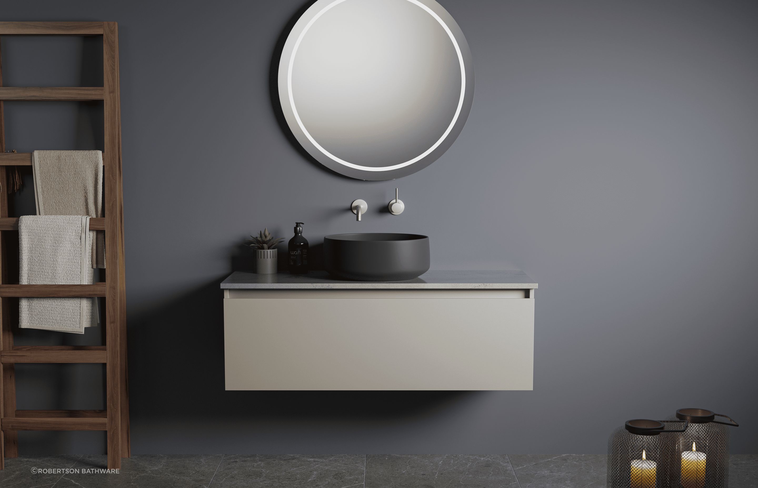 A stylish vessel basin combined with a sophisticated vanity like the Terina II Vanity makes an elegant pairing.