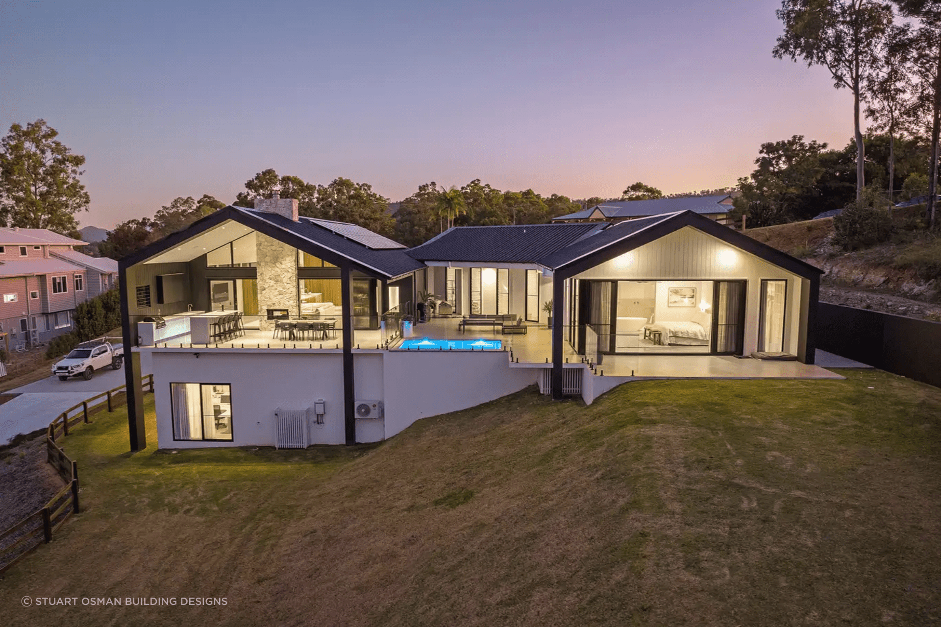 This beautiful barn house contains separate bedroom wings, a central living space and a large semi-basement.