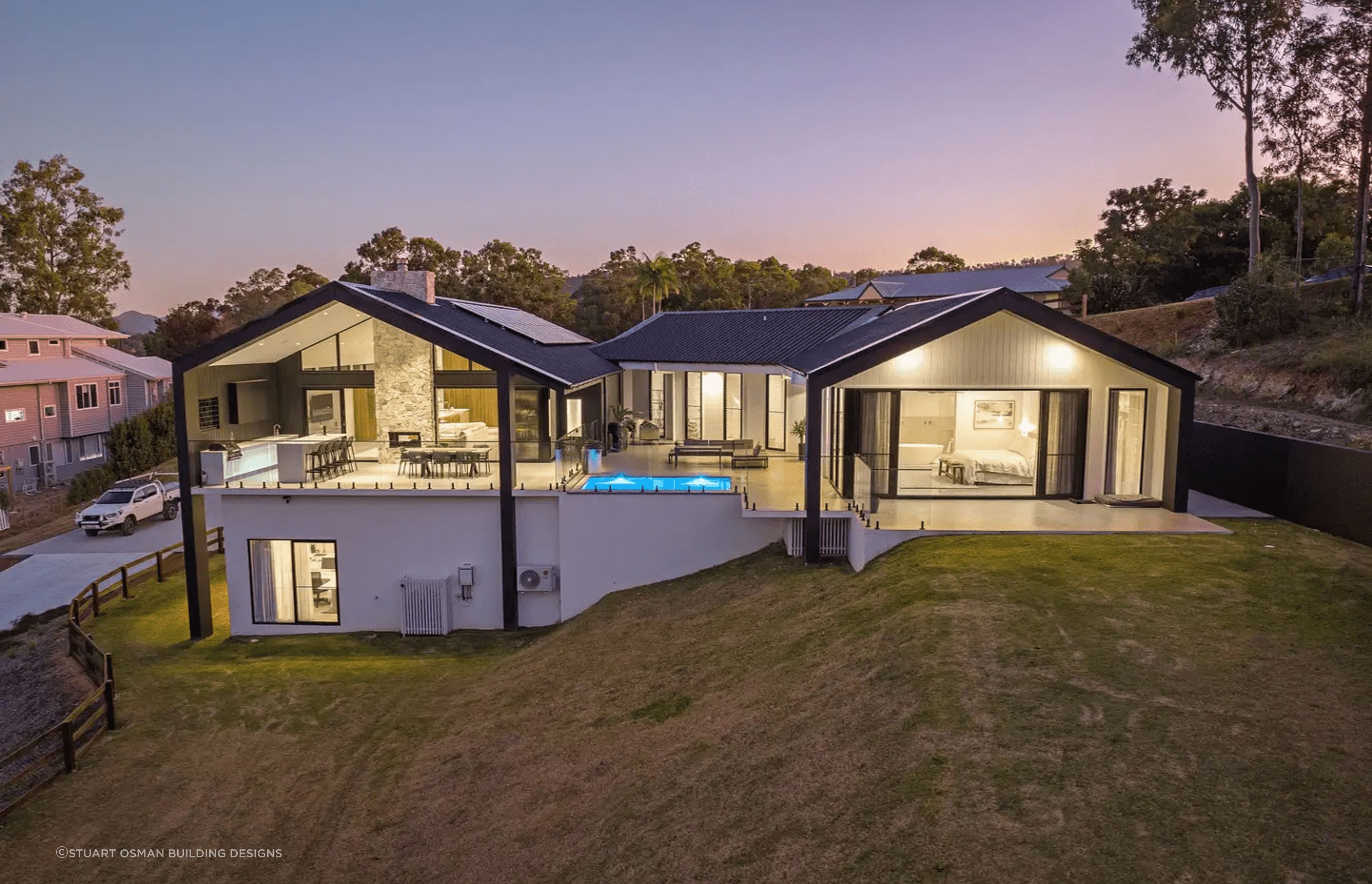 This beautiful barn house contains separate bedroom wings, a central living space and a large semi-basement.