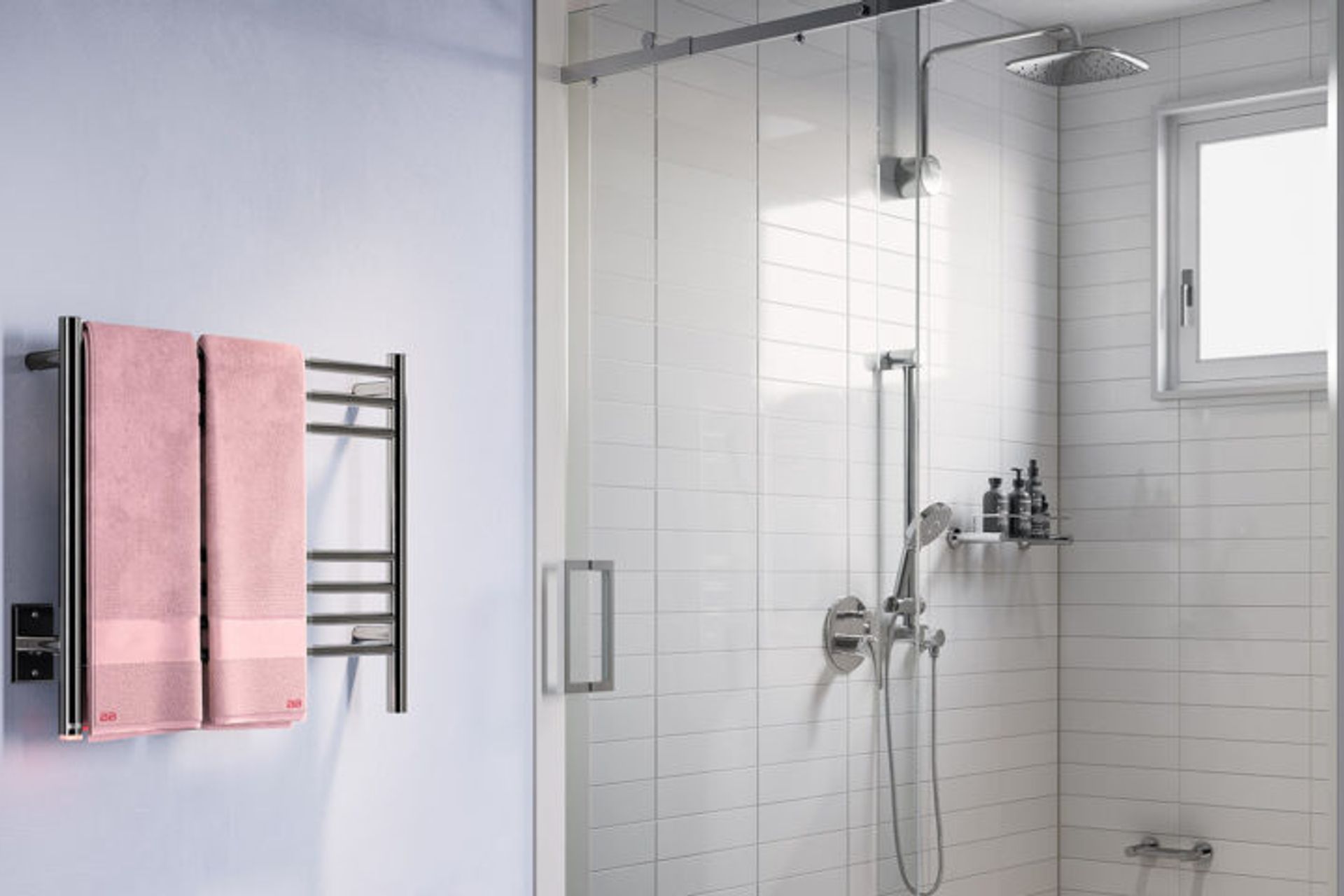 NATURAL 7 Bar 650mm heated towel rail with PTSelect Switch (US model shown here - square cover plate)