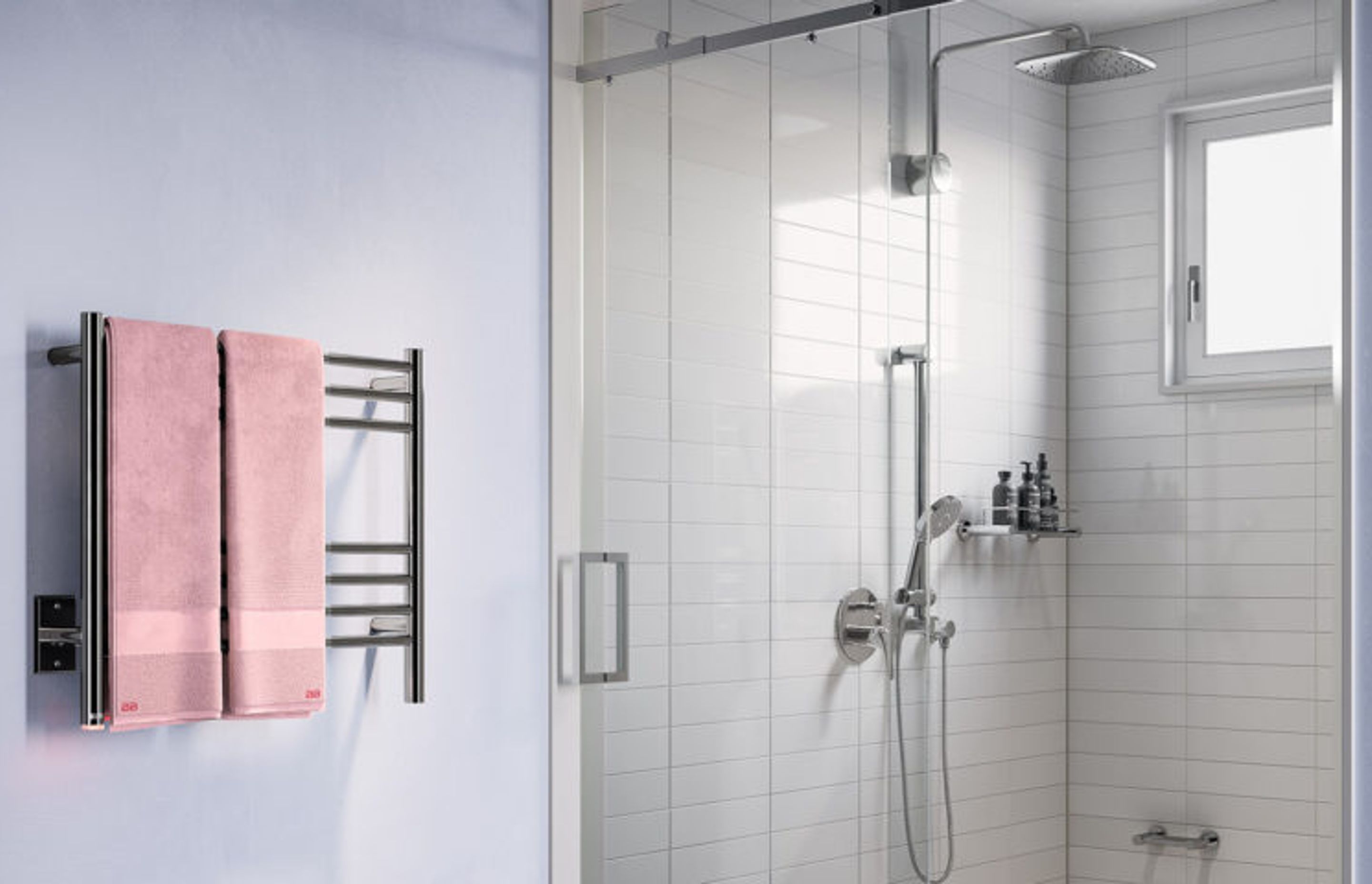 NATURAL 7 Bar 650mm heated towel rail with PTSelect Switch (US model shown here - square cover plate)