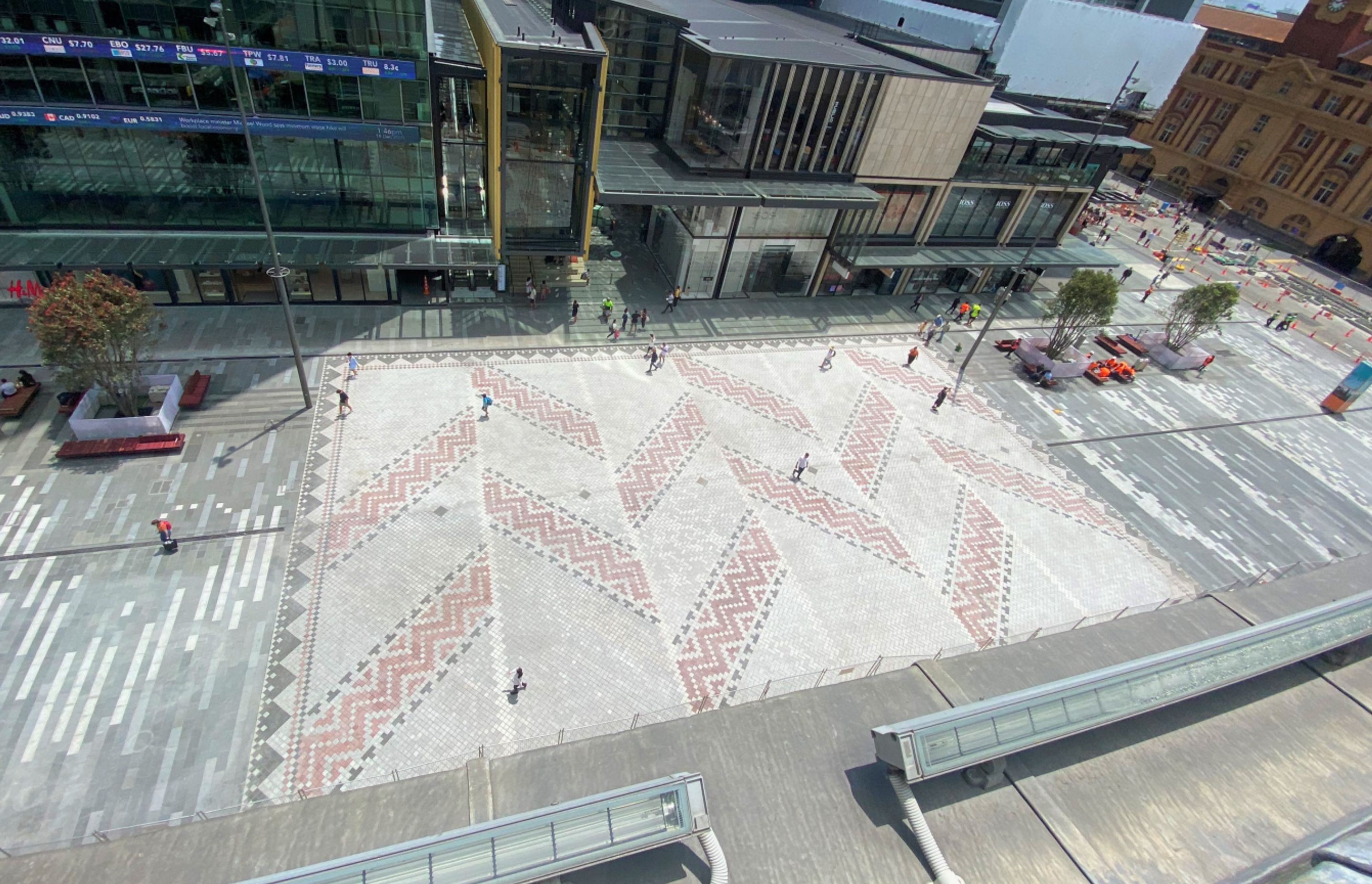 Comprising more than 137,000 pavers, the new Te Komititanga Square in Auckland, features a wharariki (welcome mat) design in the centre.