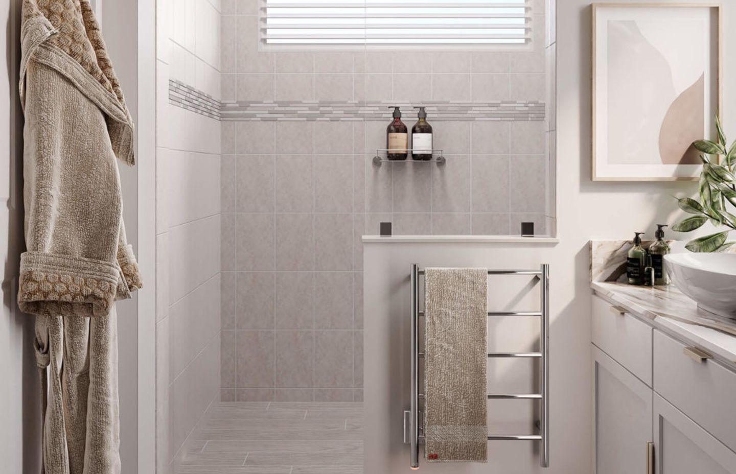 NATURAL 5 Bar 500mm heated towel rail with PTSelect Switch (US model shown here - square cover plate)