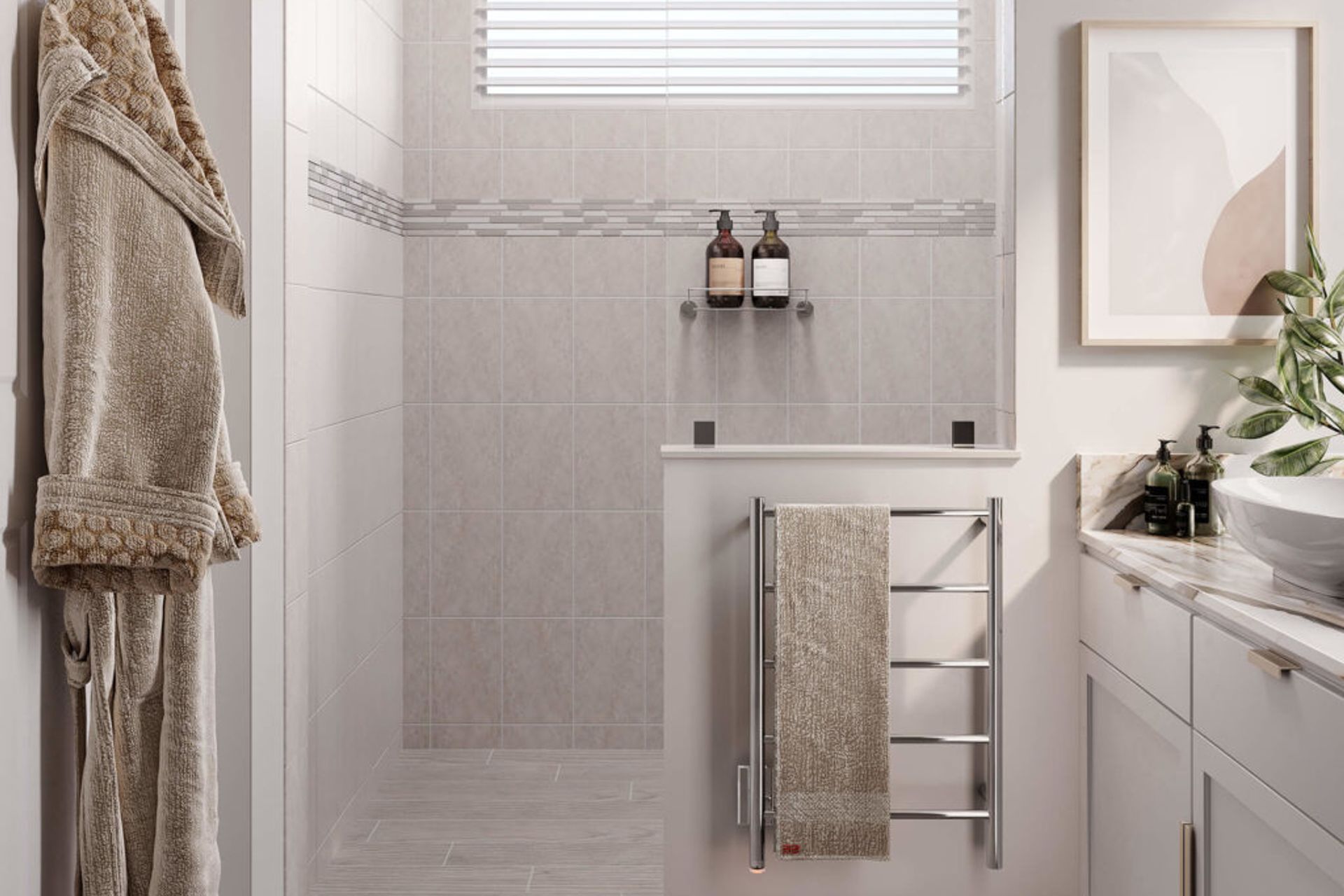 NATURAL 5 Bar 500mm heated towel rail with PTSelect Switch (US model shown here - square cover plate)
