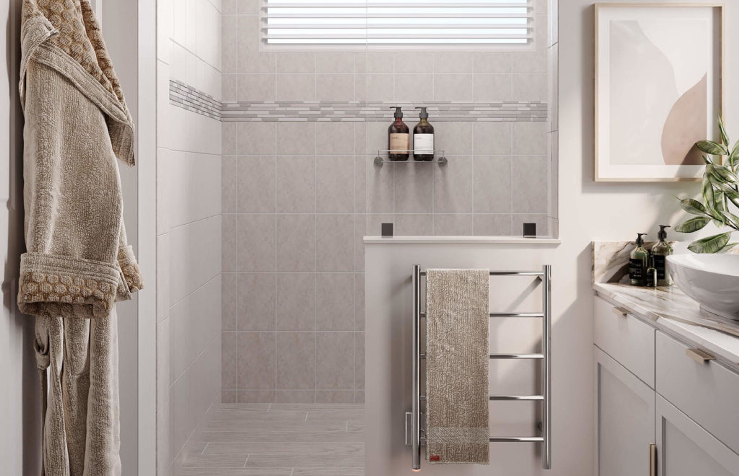 NATURAL 5 Bar 500mm heated towel rail with PTSelect Switch (US model shown here - square cover plate)