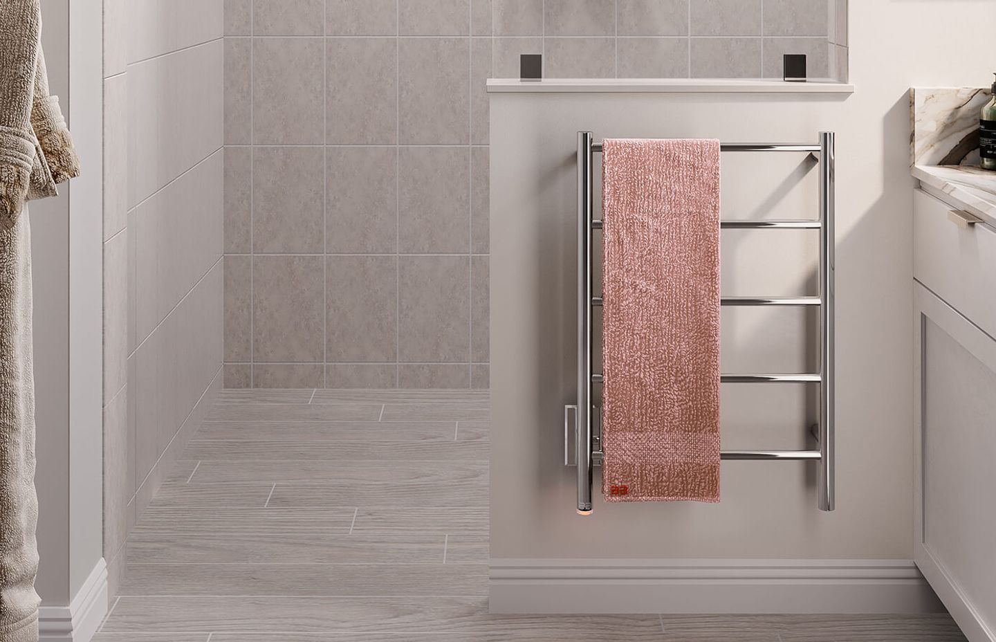 NATURAL 5 Bar 500mm heated towel rail with PTSelect Switch (US model shown here - square cover plate)