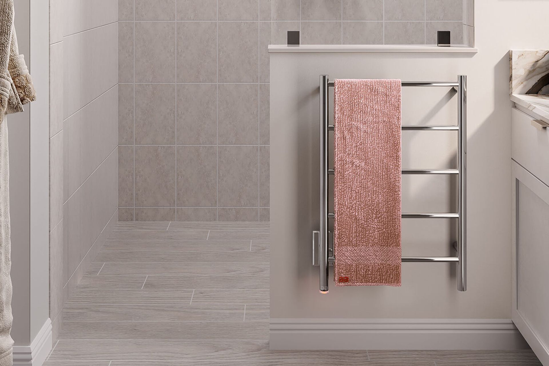 NATURAL 5 Bar 500mm heated towel rail with PTSelect Switch (US model shown here - square cover plate)