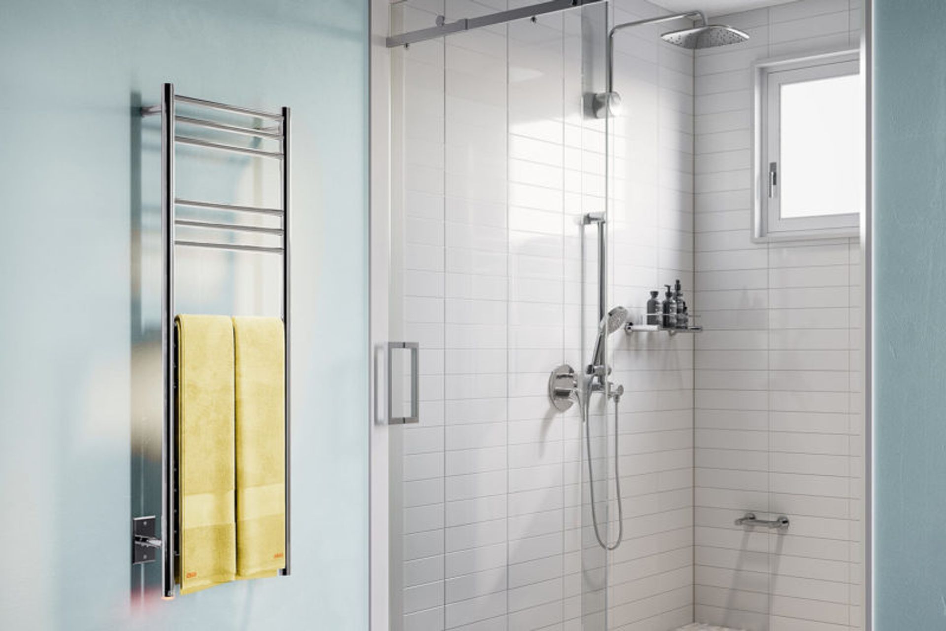 NATURAL 15 Bar 500mm heated towel rail with PTSelect Switch (US model shown here - square cover plate)