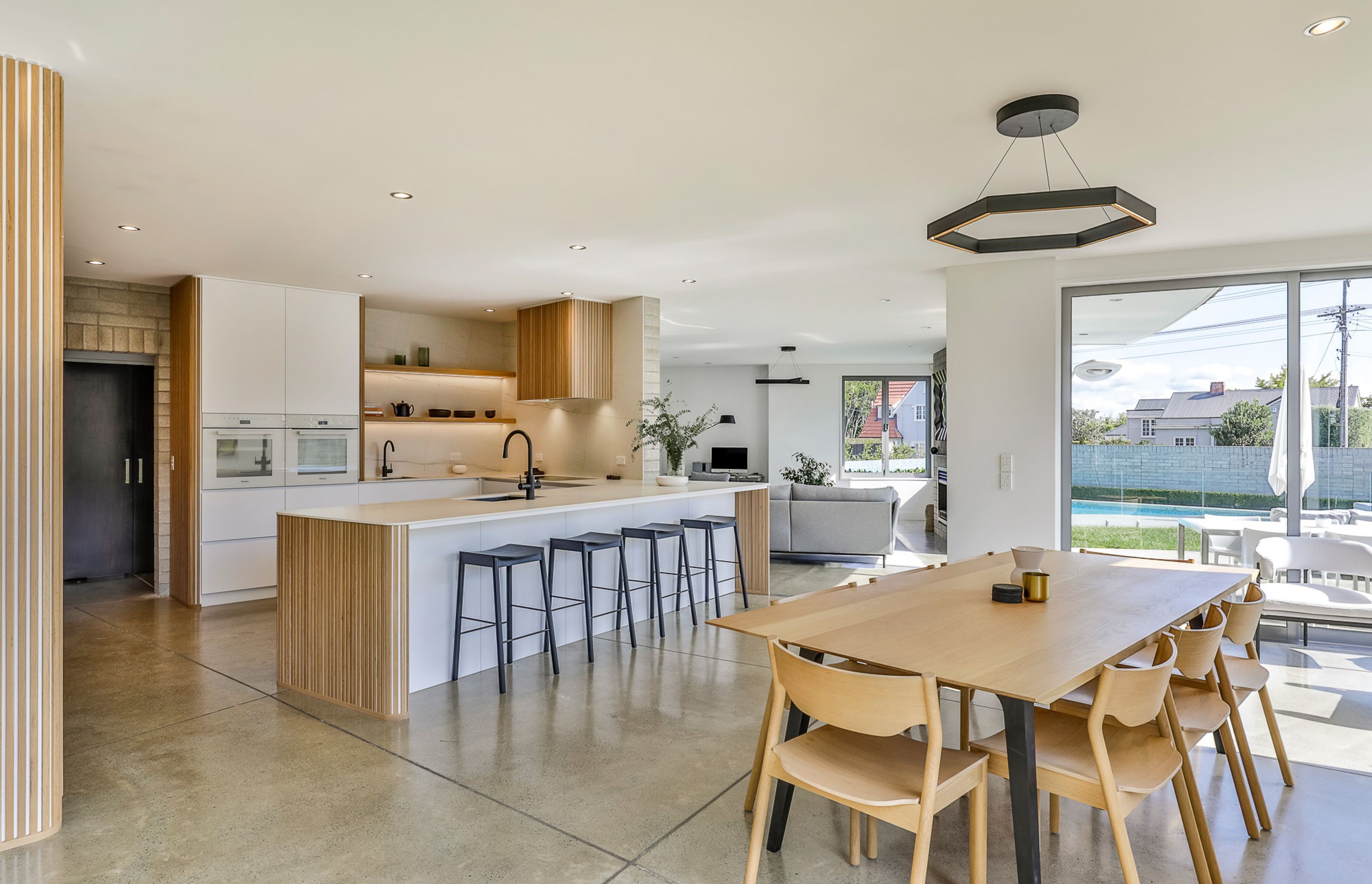 The oak dining table was inspiration for the new kitchen