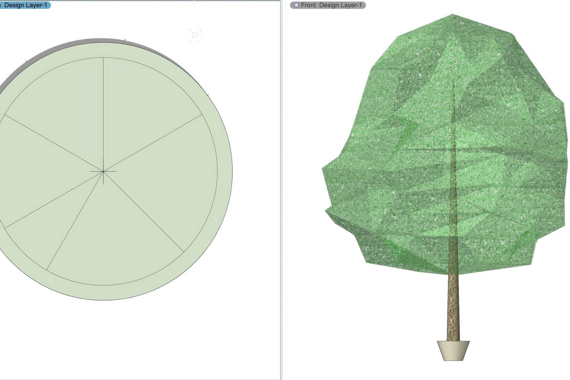2D plant symbol (left) with its 3D representation (right).