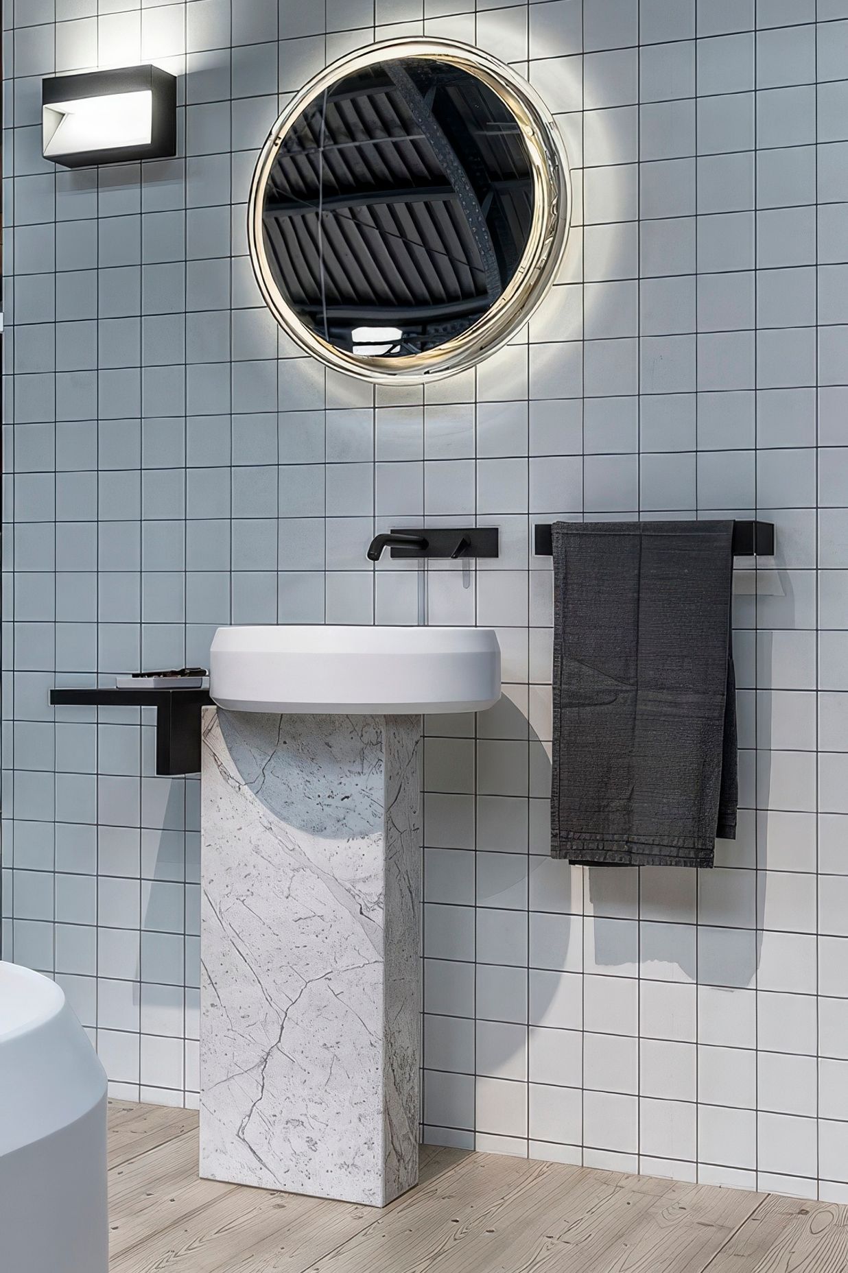 Lariana pedestal basin with storage shelf by Patricia Urquiola