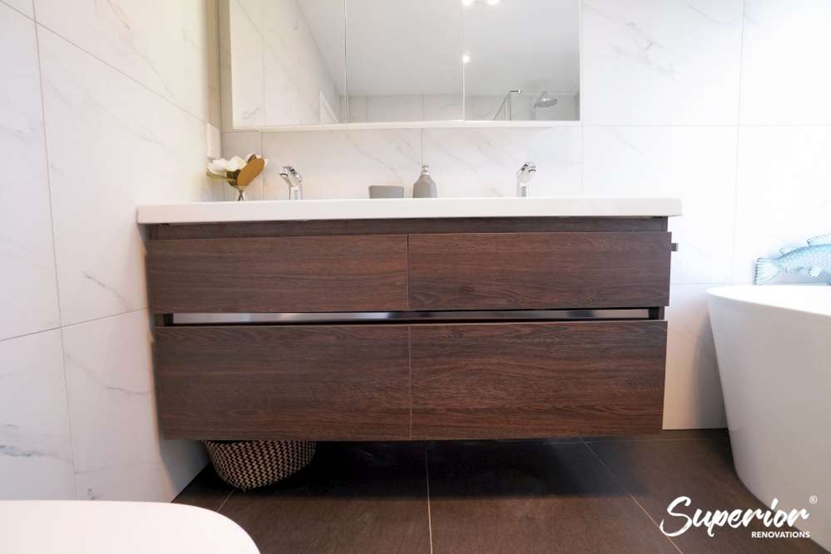 Floating Vanity in a Contemporary Style Bathroom