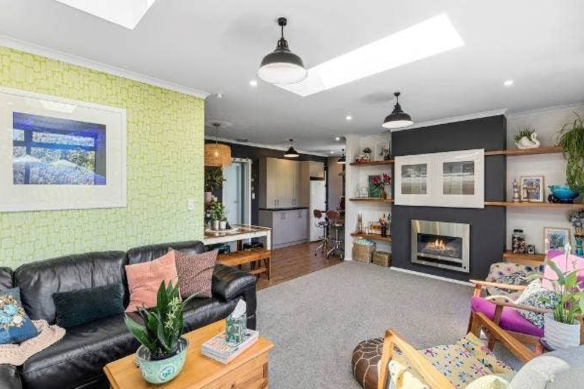 Lloyd’s father powder coated the industrial-style lights that she found second hand.