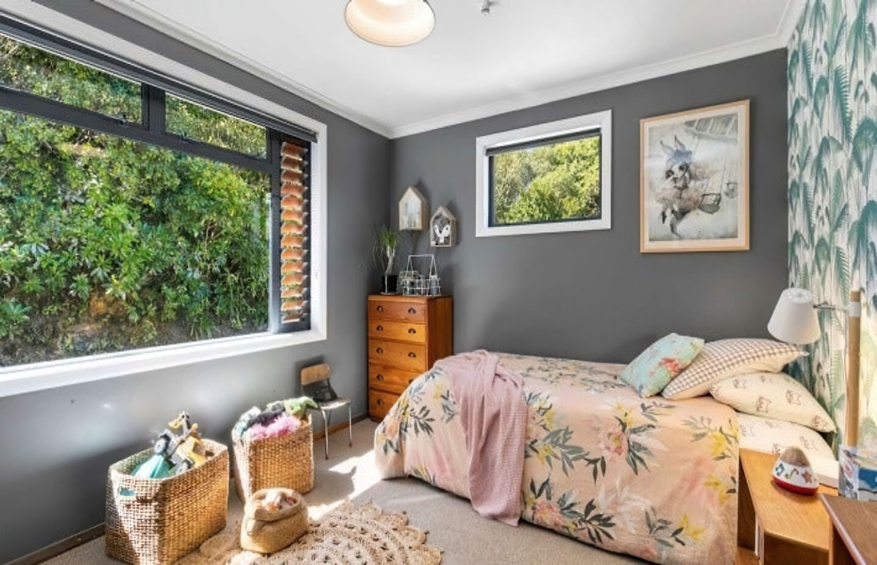 The duvet was found on special and fitted Lloyd’s daughter’s colour preference as well as the nature theme.