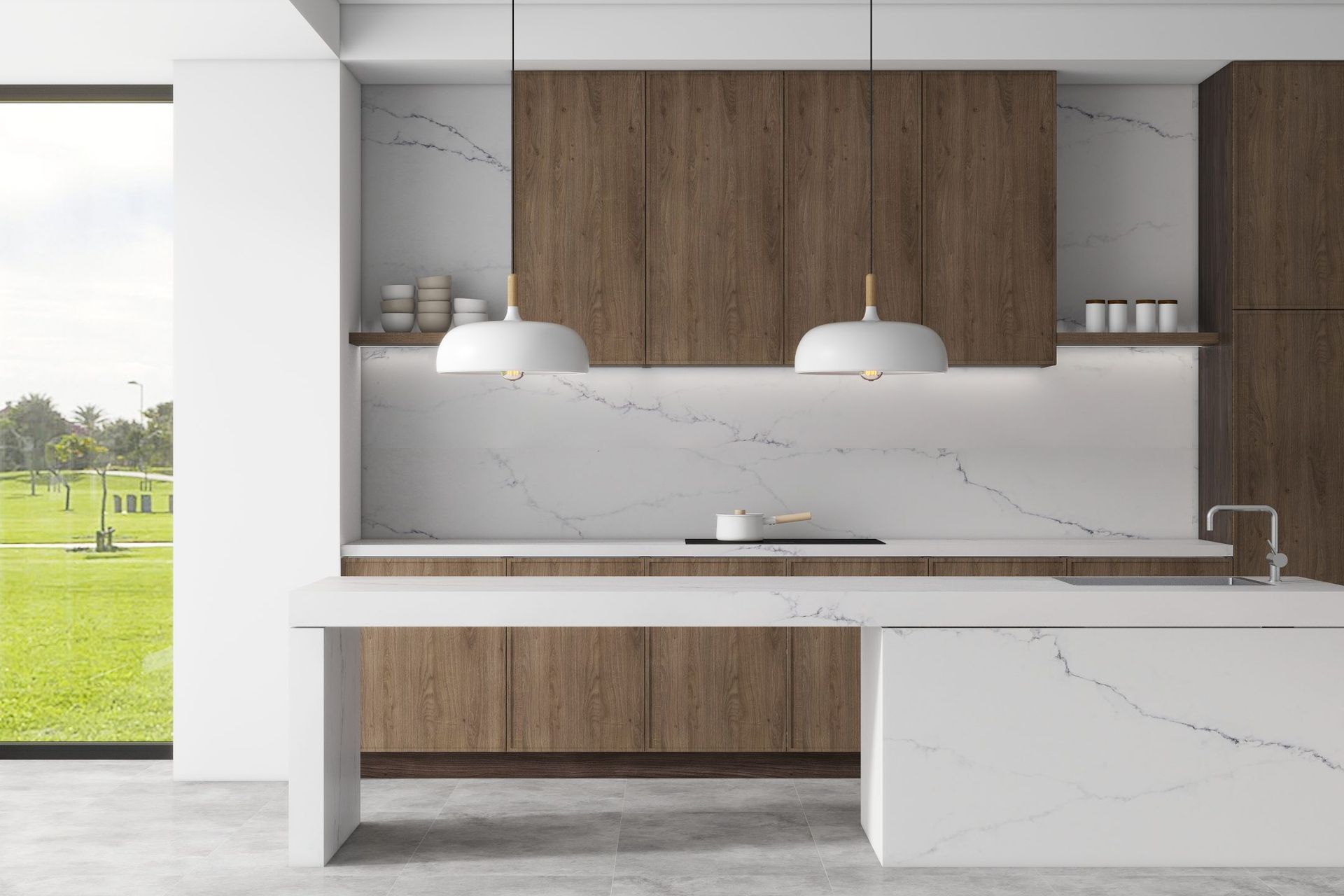 Engineered stone can mimic natural stone tiles.