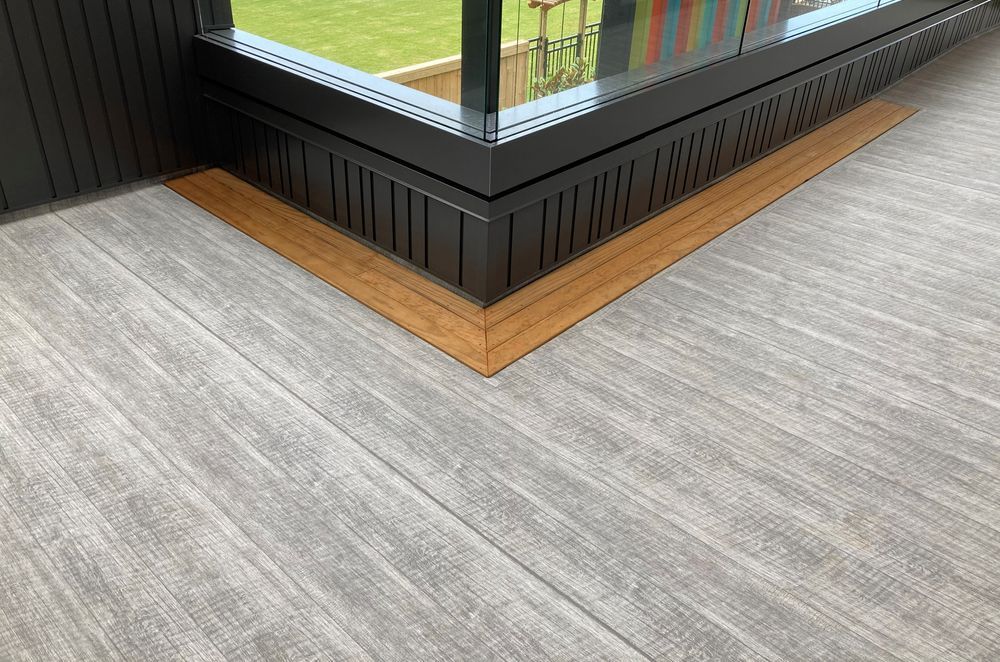 Viking Dec-K-ing waterproofing membrane is available in five pebble-look finishes and two timber-look finishes—Prairie Barn (pictured) and Country Cottage.