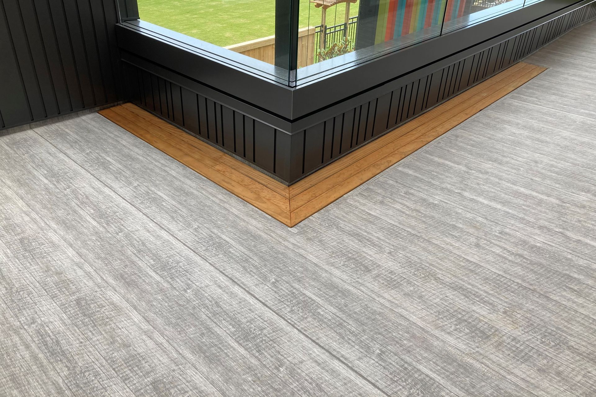 Viking Dec-K-ing waterproofing membrane is available in five pebble-look finishes and two timber-look finishes—Prairie Barn (pictured) and Country Cottage.