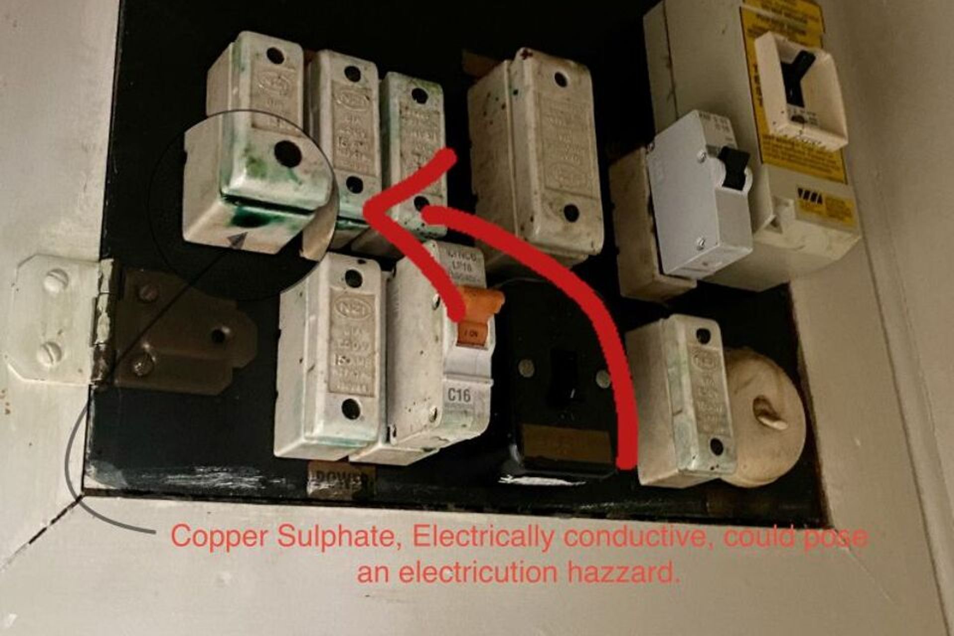Copper Sulphate hazard on your switchboard