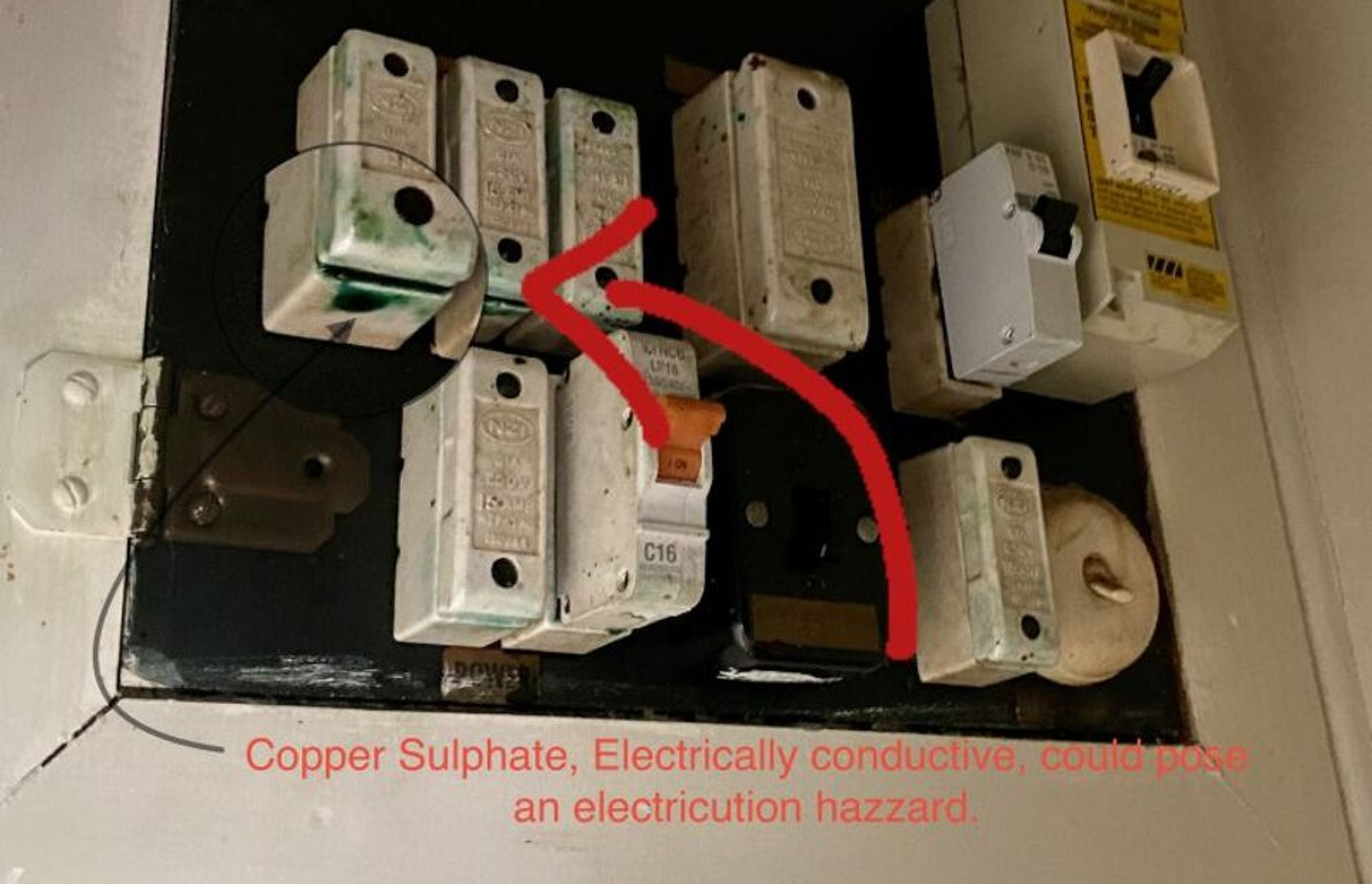 Copper Sulphate hazard on your switchboard