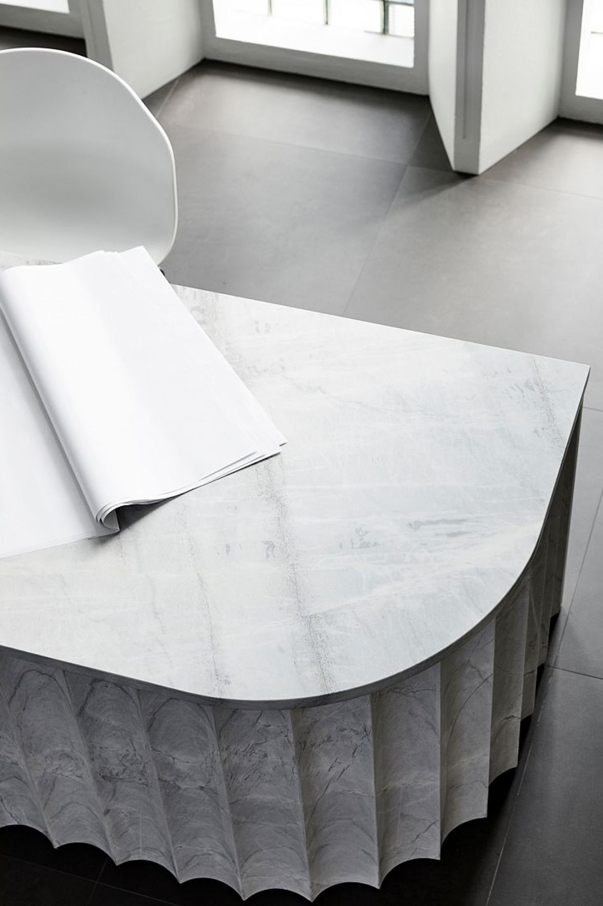 Reception desk crafted from Elba marble