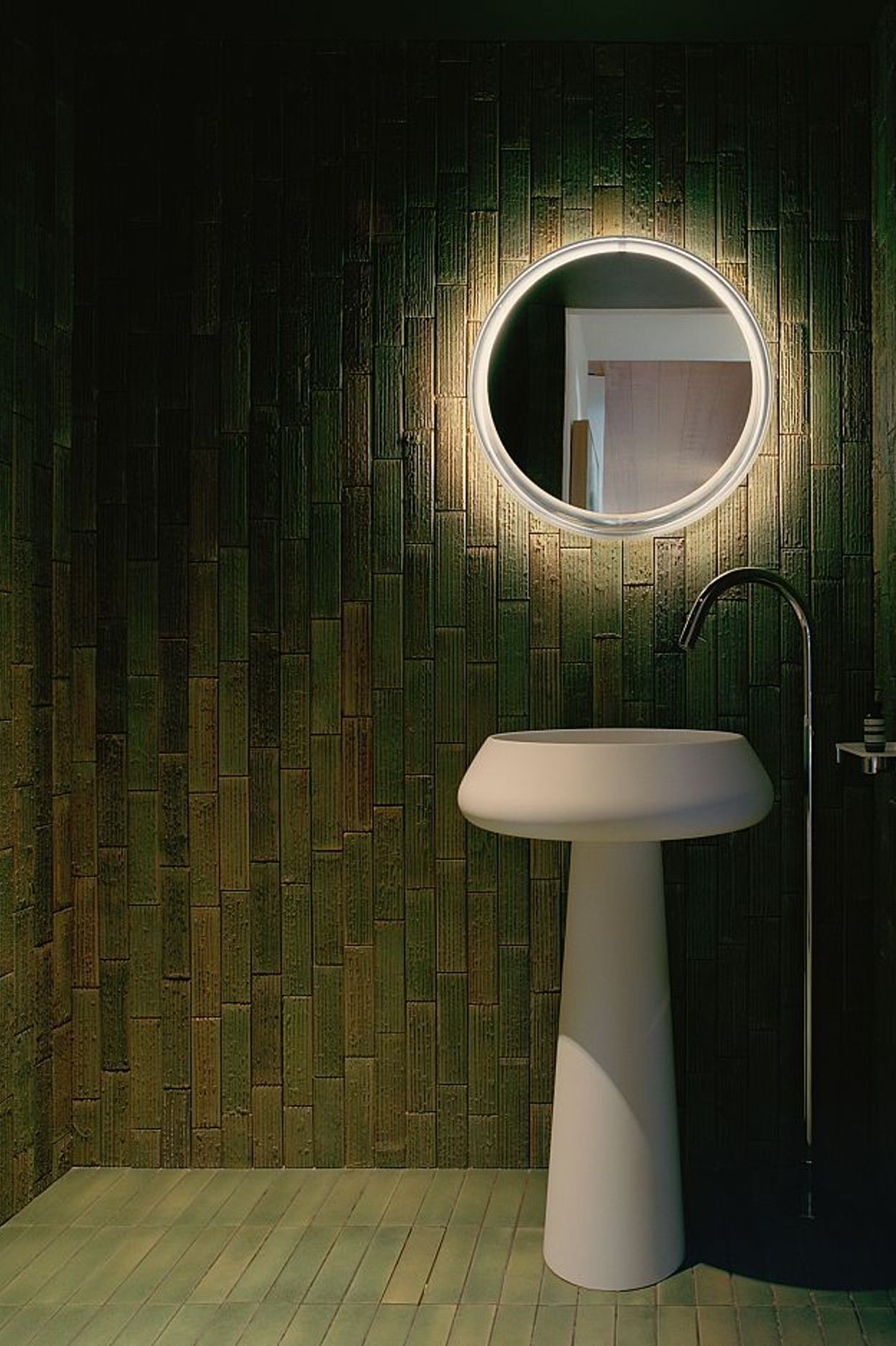 Custom Japanese ceramic green bamboo tiles. Kew Residence by John Wardle Architects
