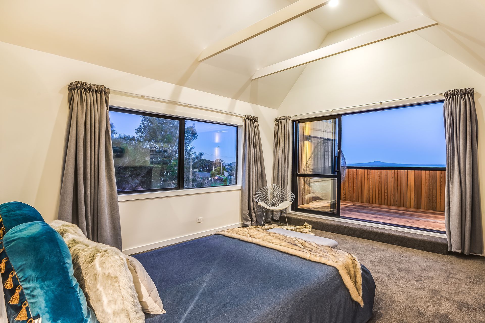 The ceiling in the master bedroom was an existing feature. “In the 70s and 80s, they lined the ceilings rather than having a crawl space then, of course, they needed something to tie the walls together. So there are often exposed beams or collar ties.”