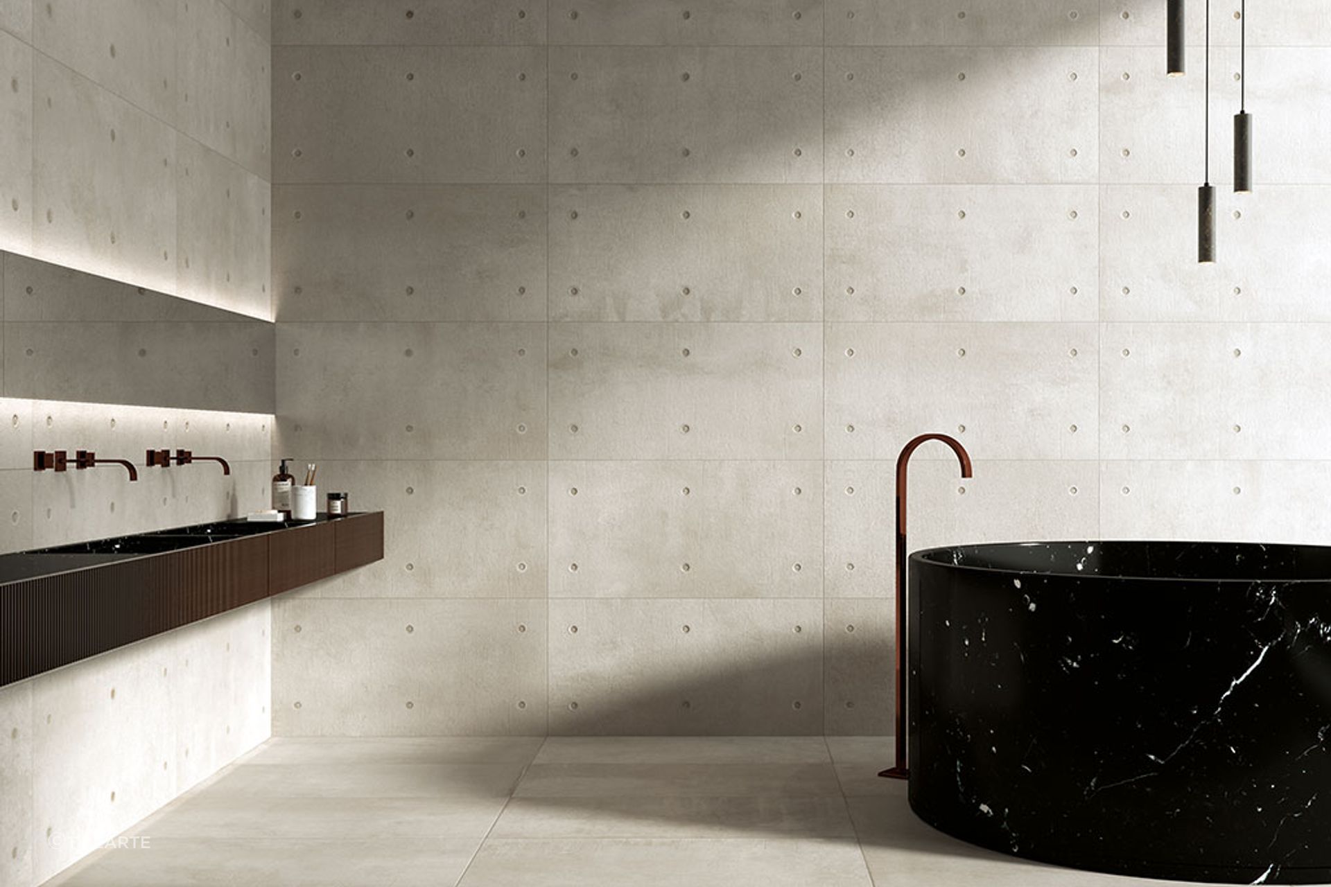 Tile design can be sychronised between floor and wall tiles.