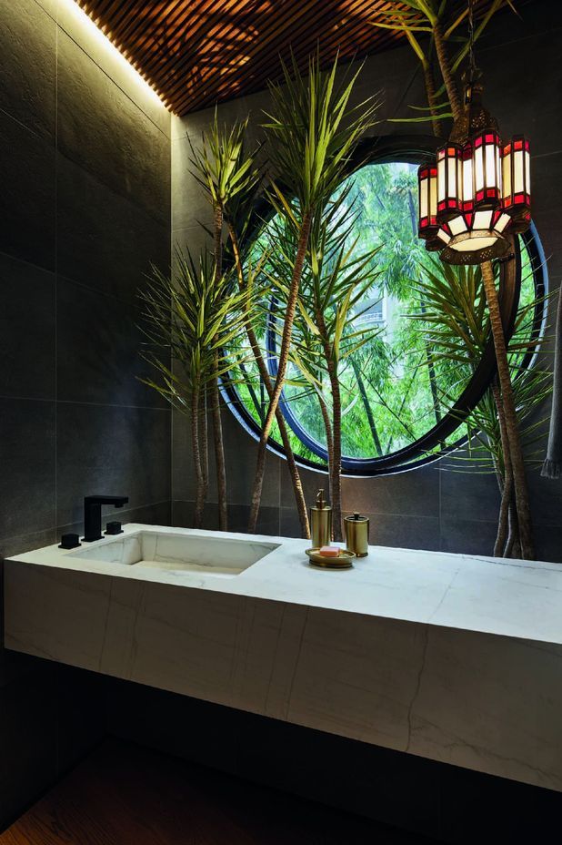 The keys to a bathroom boasting nature