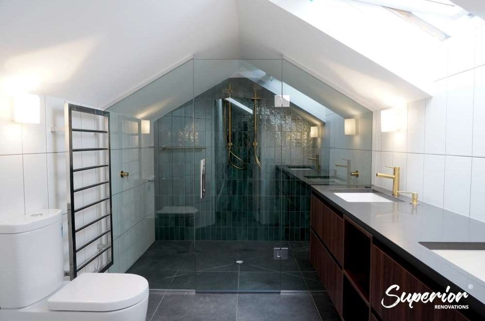 This bathroom was fully renovated in Westmere, Auckland. We created a wet area under the awkward roof area.