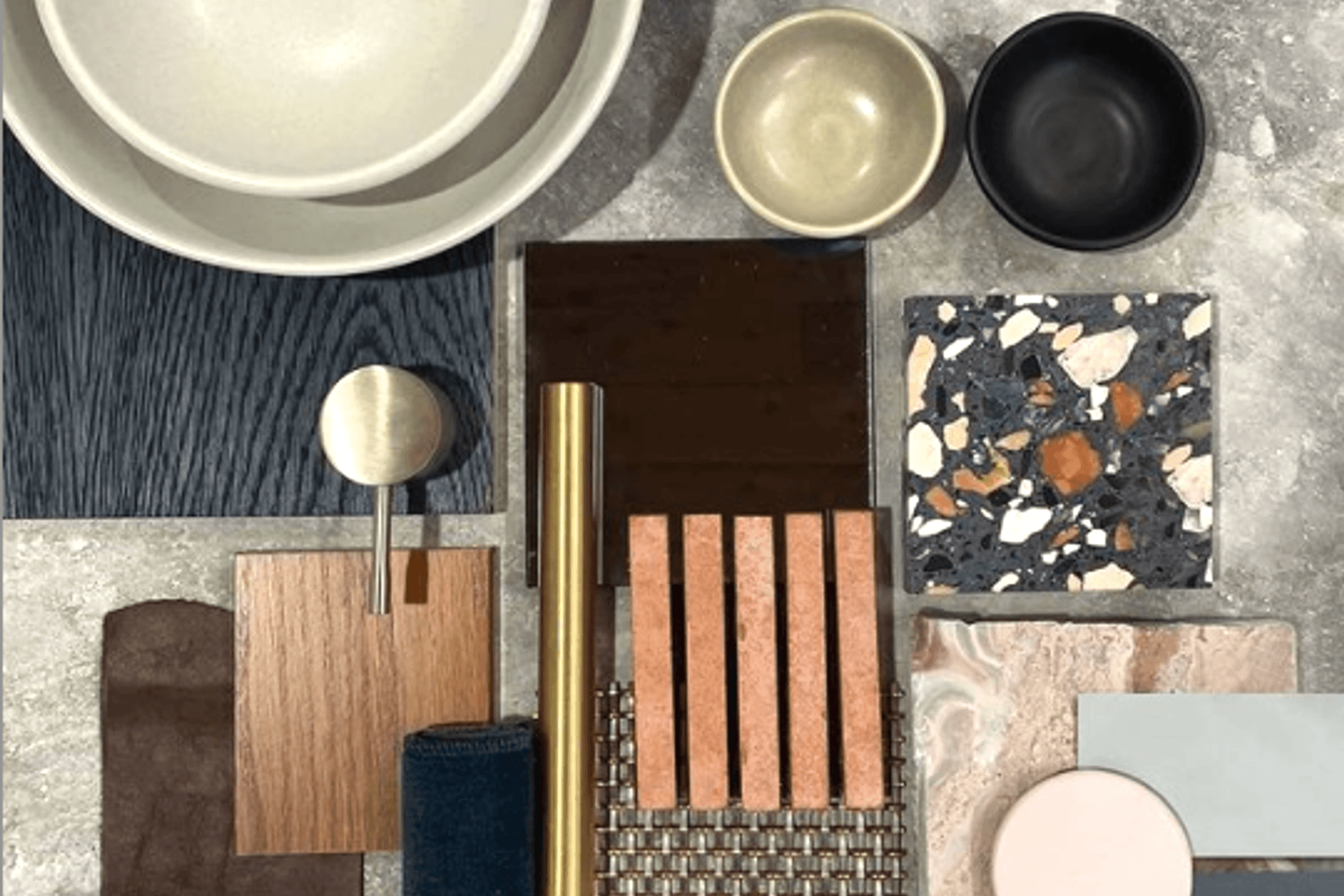 Senior creative at Space Studio, Anoushka Dekker put this materials board together to reflect the materiality of the local awa and volcanic landscape.