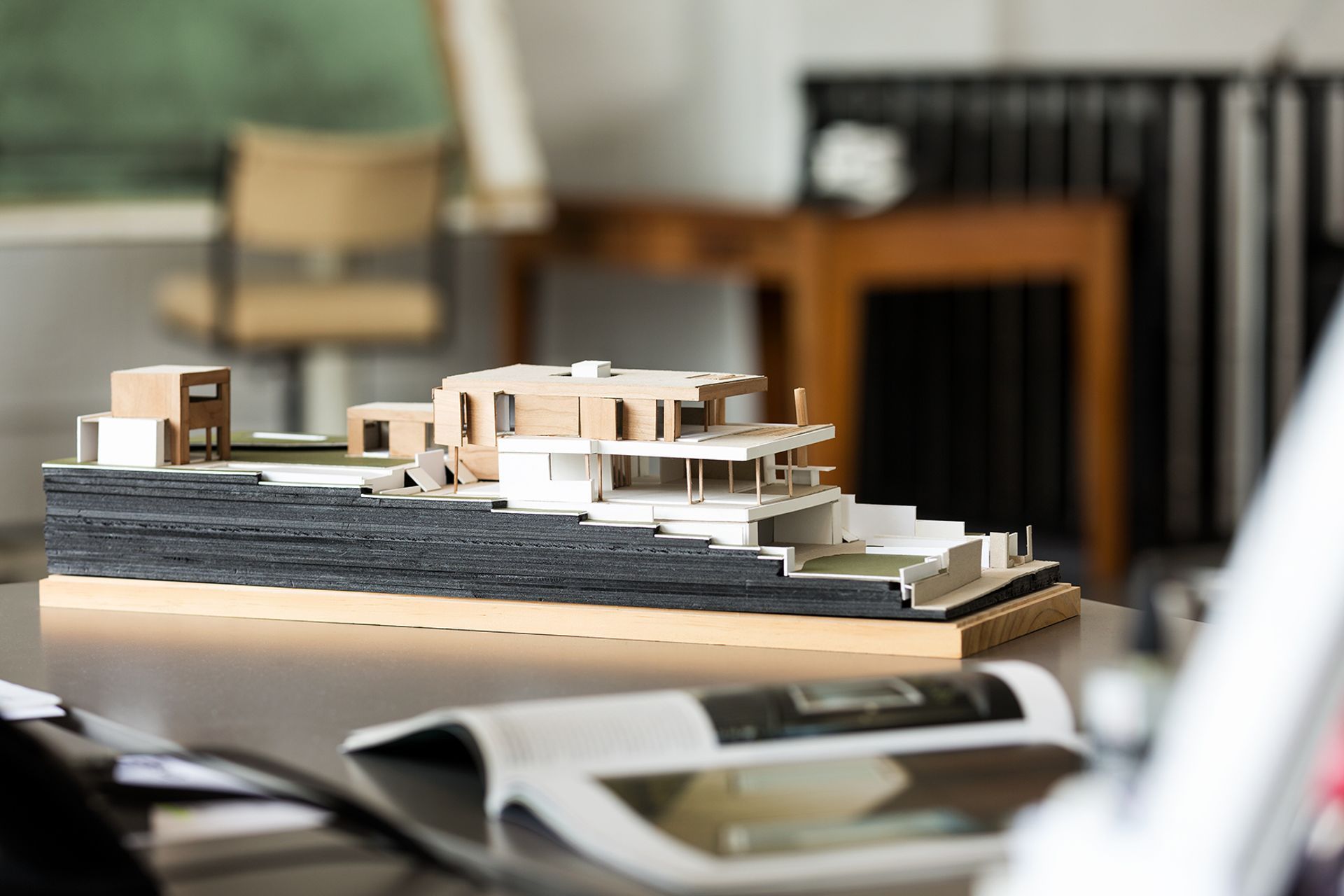 Orakei House (under construction) by Hoxha Bailey Architects explores the ideas of grounding, topography and contextual views.