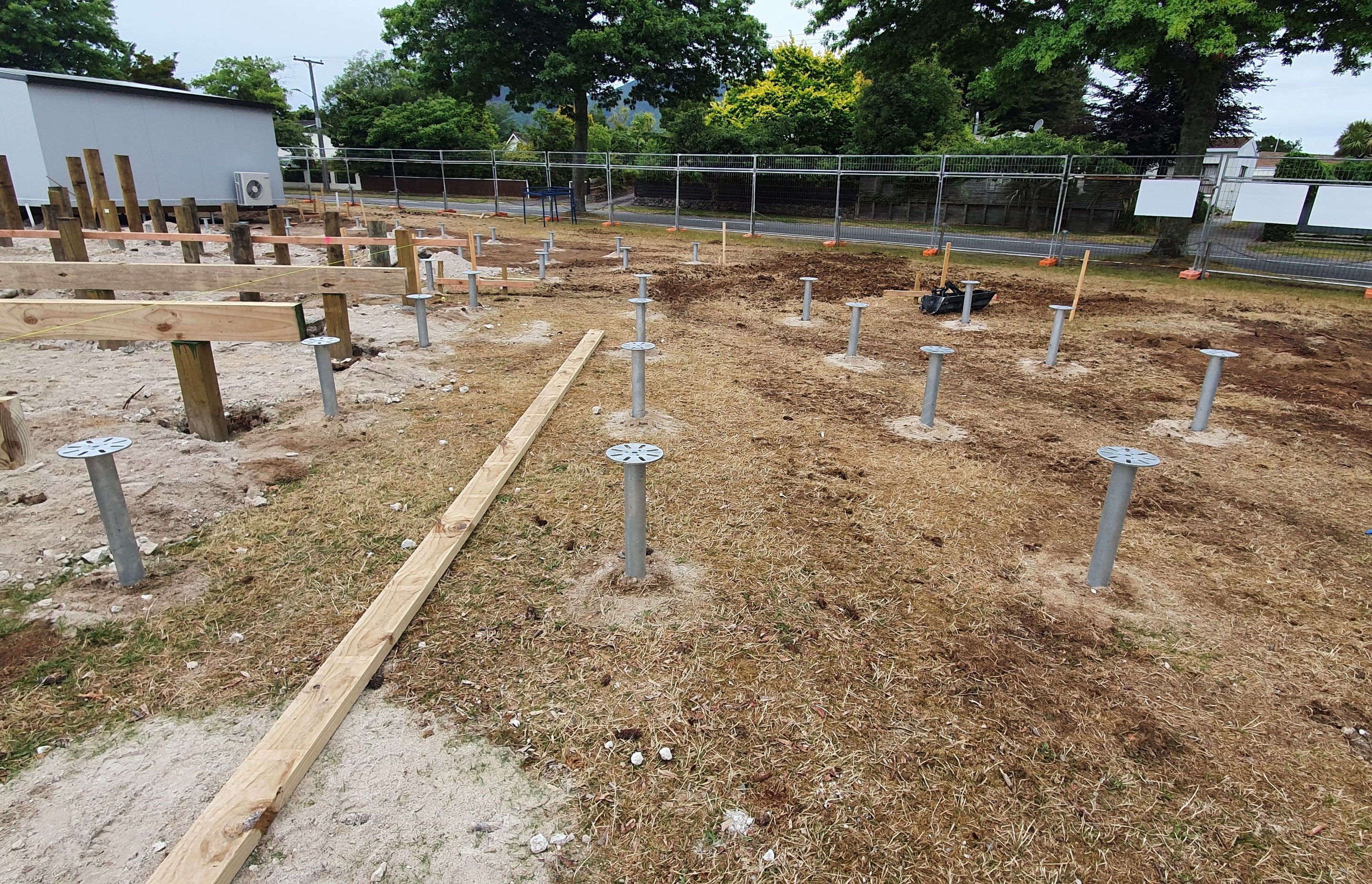 Stop Digging provided and installed 500 ground screws to provide foundational support to 18 prefab classrooms for Tauhara College.