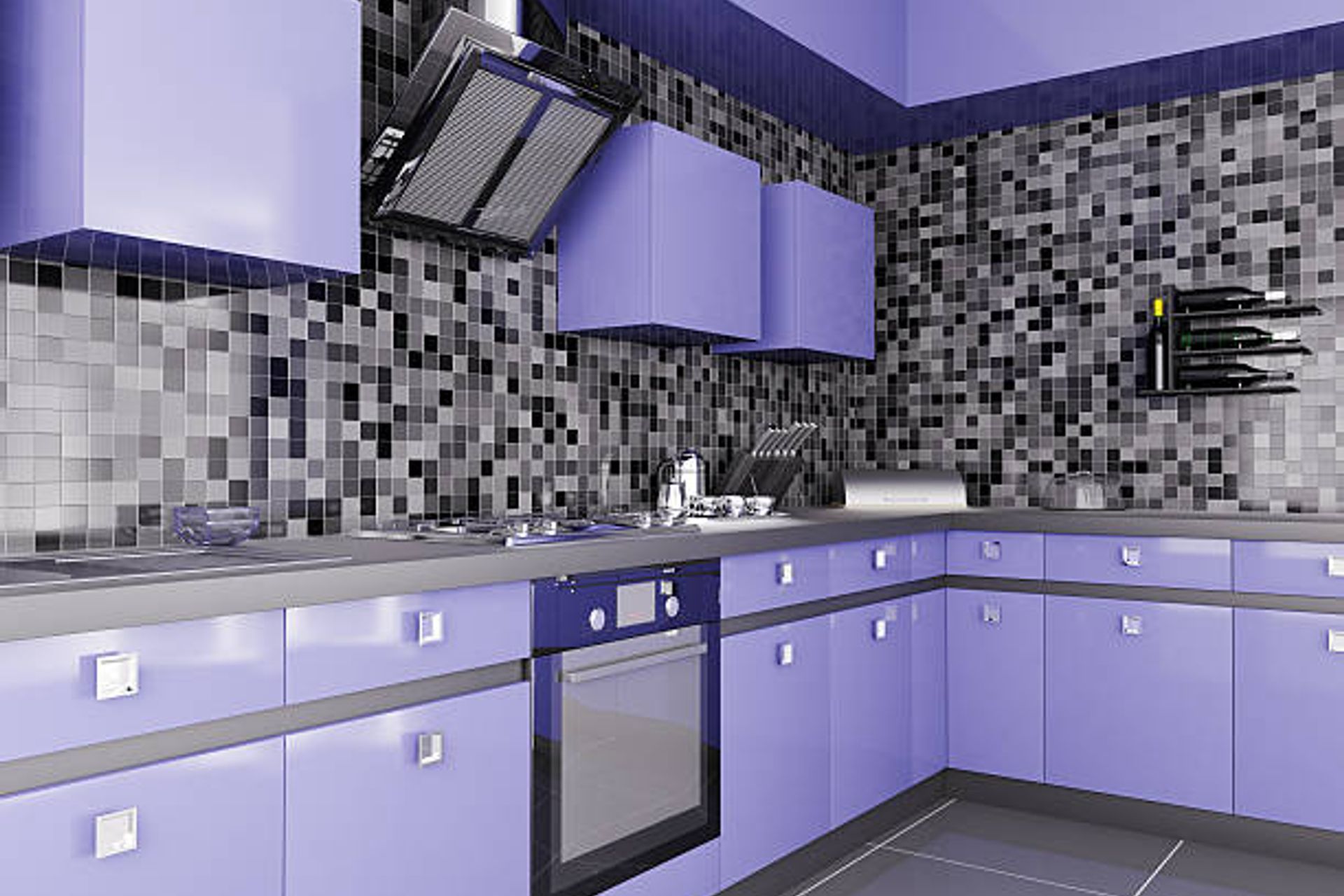 Use of Grey and Purple in this kitchen colour scheme | Photo Credit - iStock