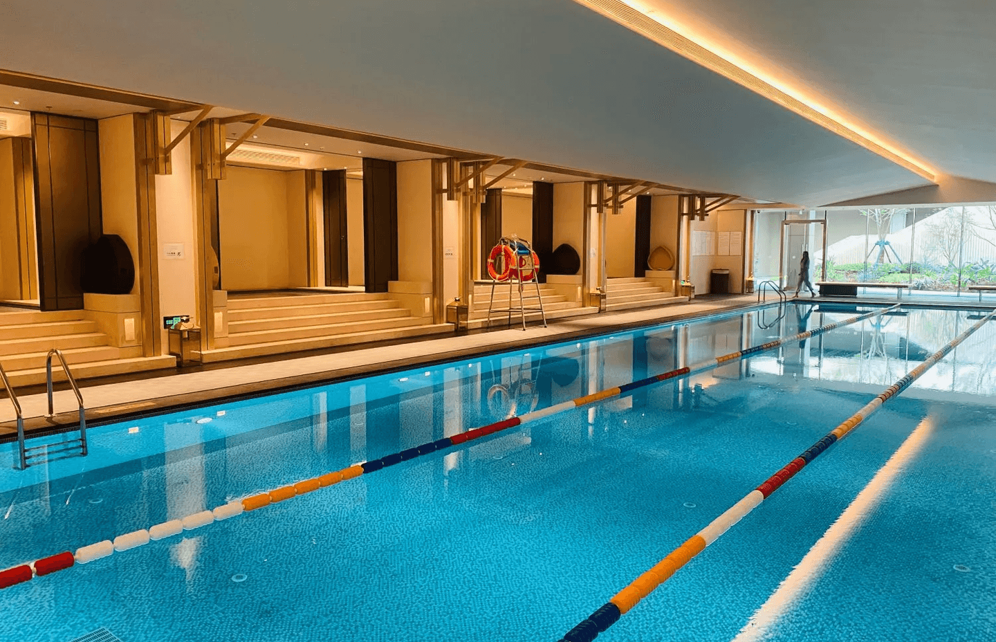 Swimming pool model vs. construction site vs. completion photo