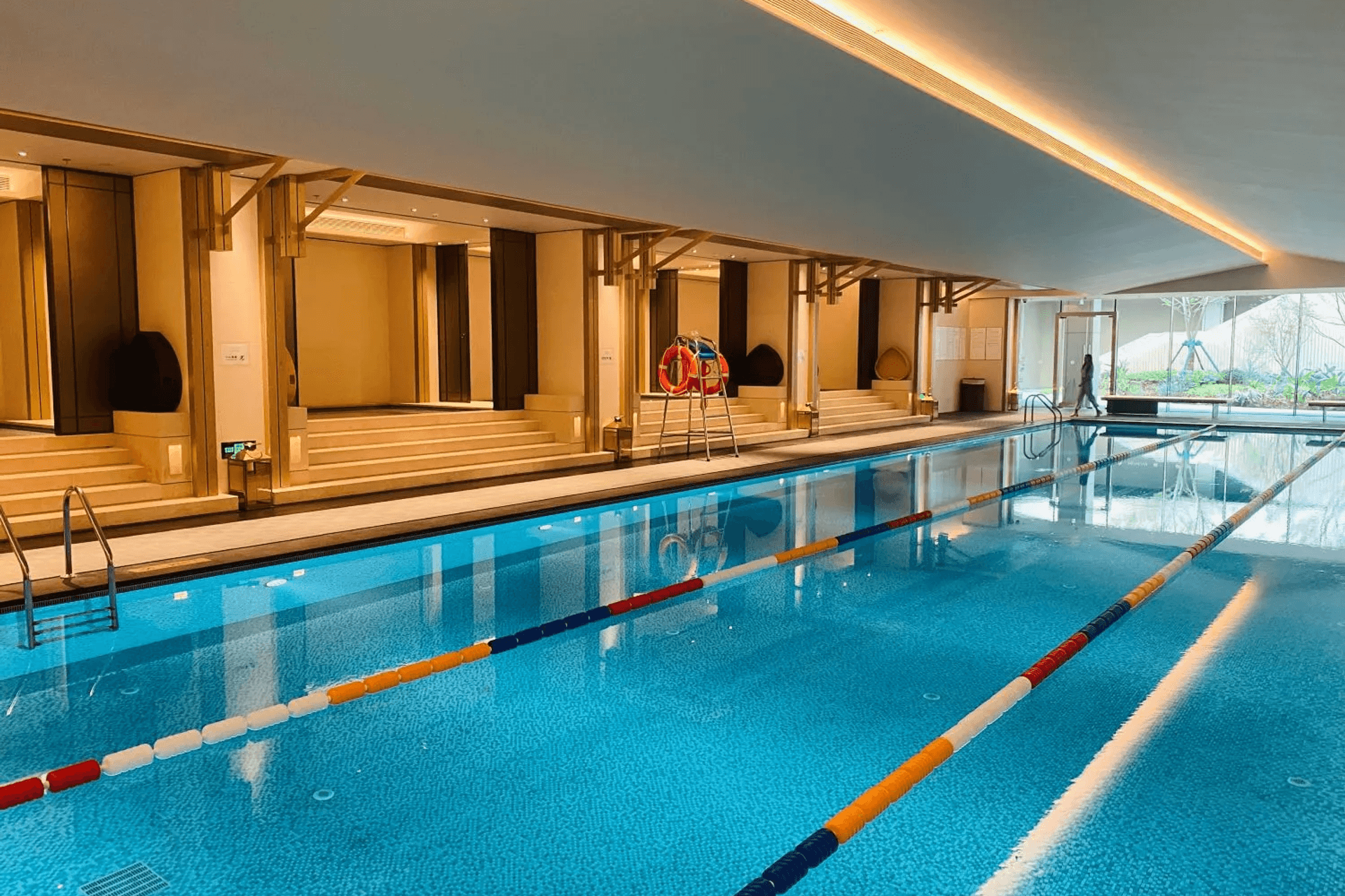 Swimming pool model vs. construction site vs. completion photo