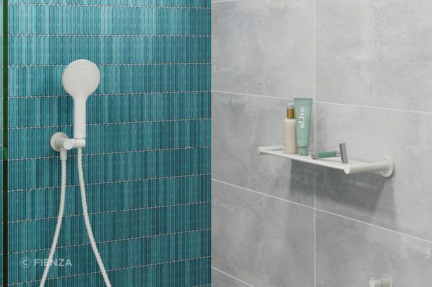 Bathroom shelves inside the shower are the perfect place for bathing essentials.