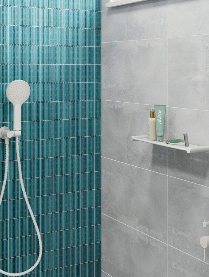 Bathroom shelves inside the shower are the perfect place for bathing essentials.