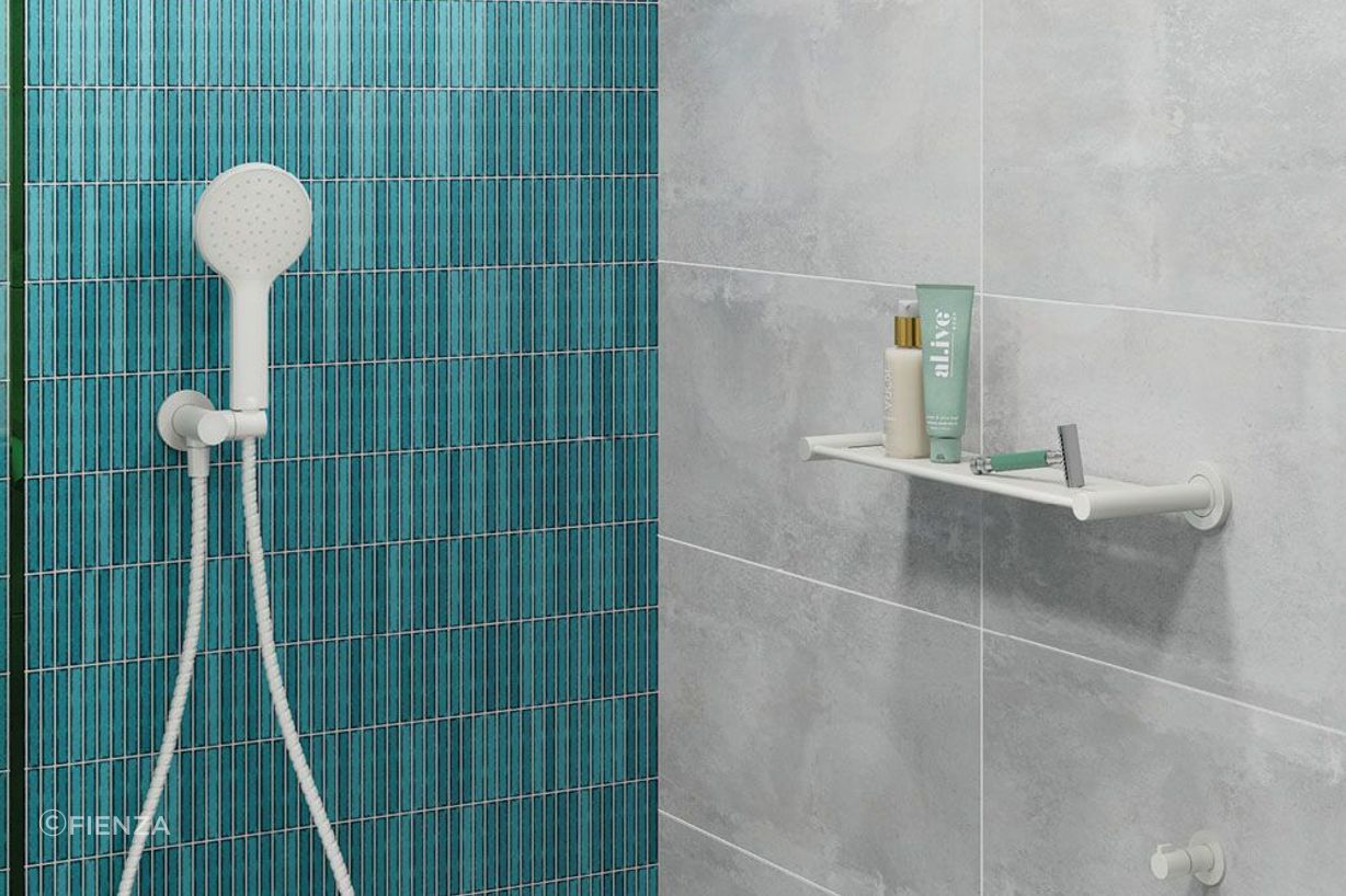 Bathroom shelves inside the shower are the perfect place for bathing essentials.