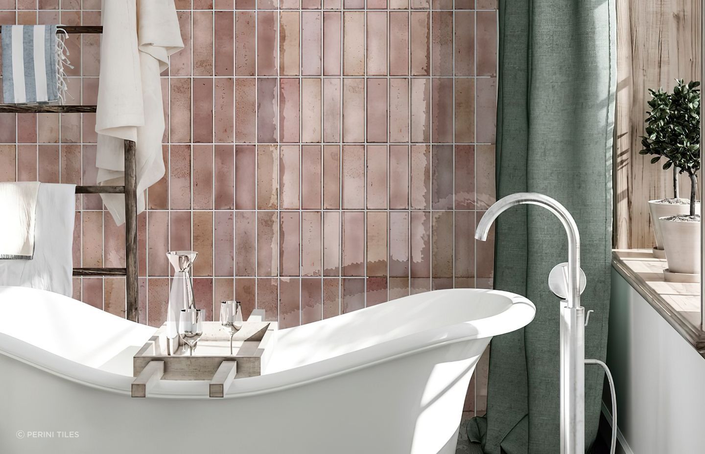 Subway tiles can be laid in a large variety of patterns or layouts thanks to their simple and classic shape. Our Marbella collection is pictured in this elegant bathroom design scheme, laid in a vertically run layout to create a sense of height in the room.