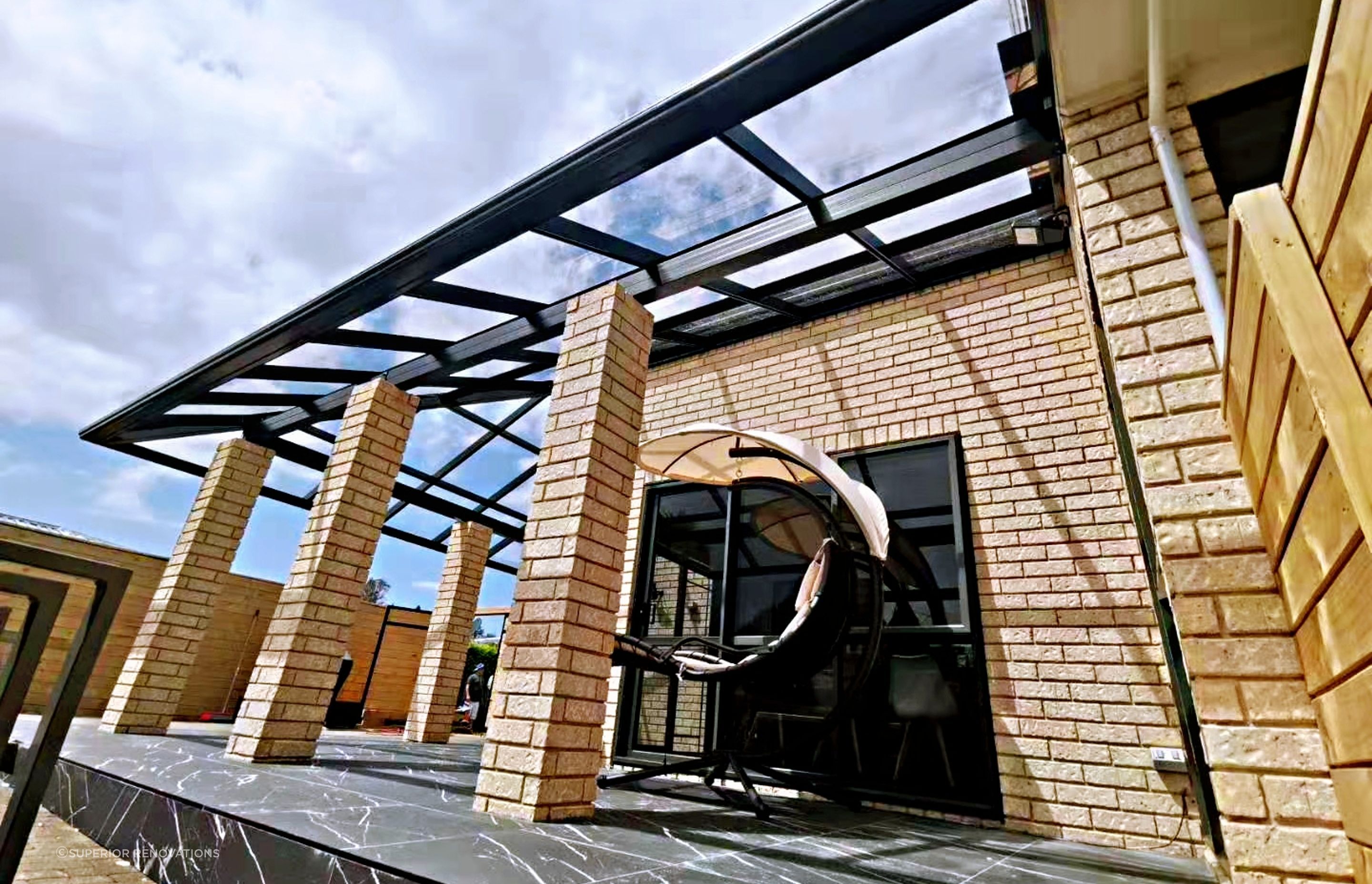 This Pergola we built so our clients could enjoy all kinds of weather and not just to provide shade and hence we used glass roofing for the pergola.