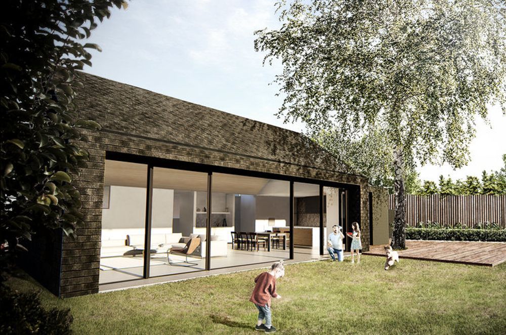 At Ballarat Barn, large sliding glass doors allow the home to open seamlessly into the backyard.