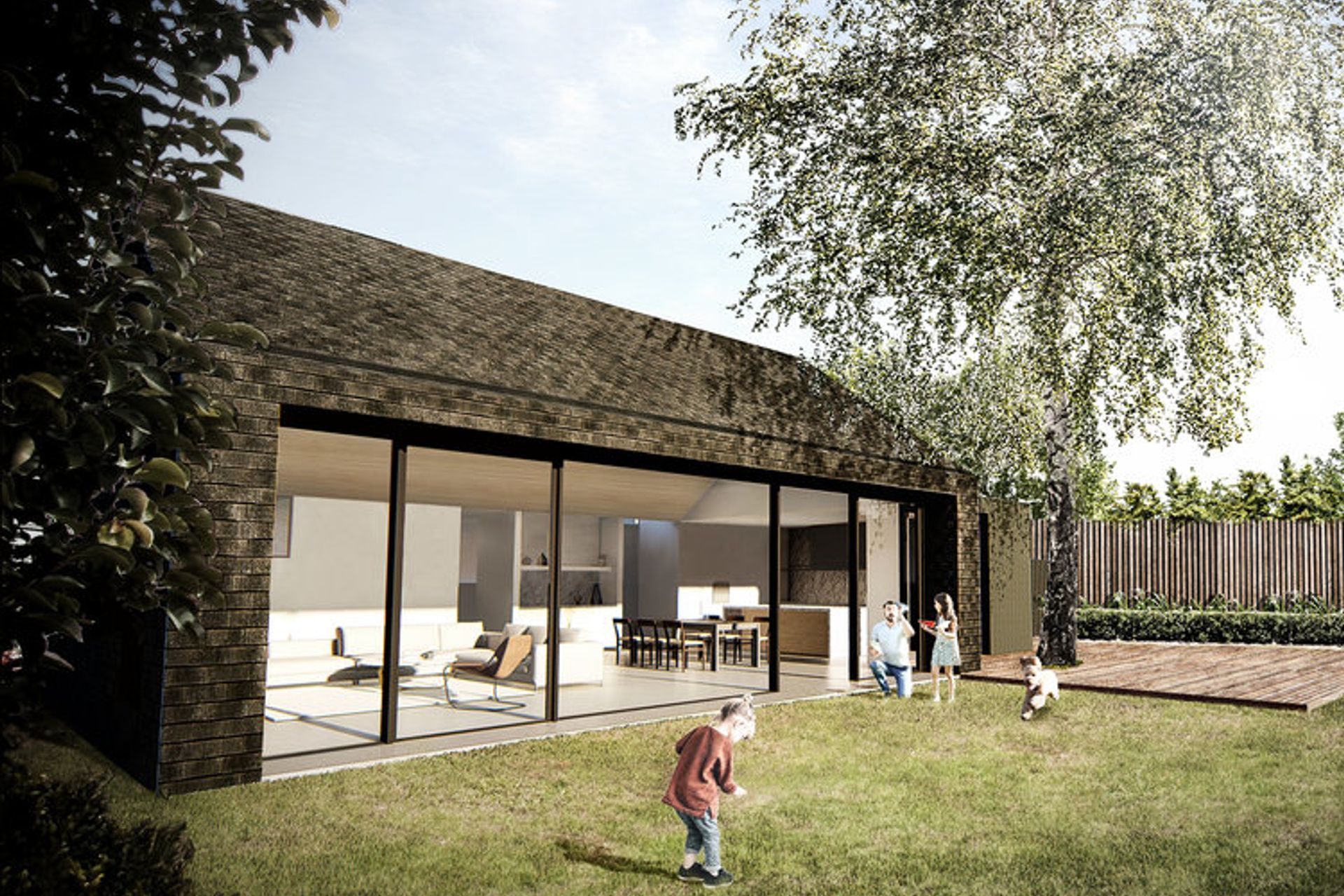 At Ballarat Barn, large sliding glass doors allow the home to open seamlessly into the backyard.