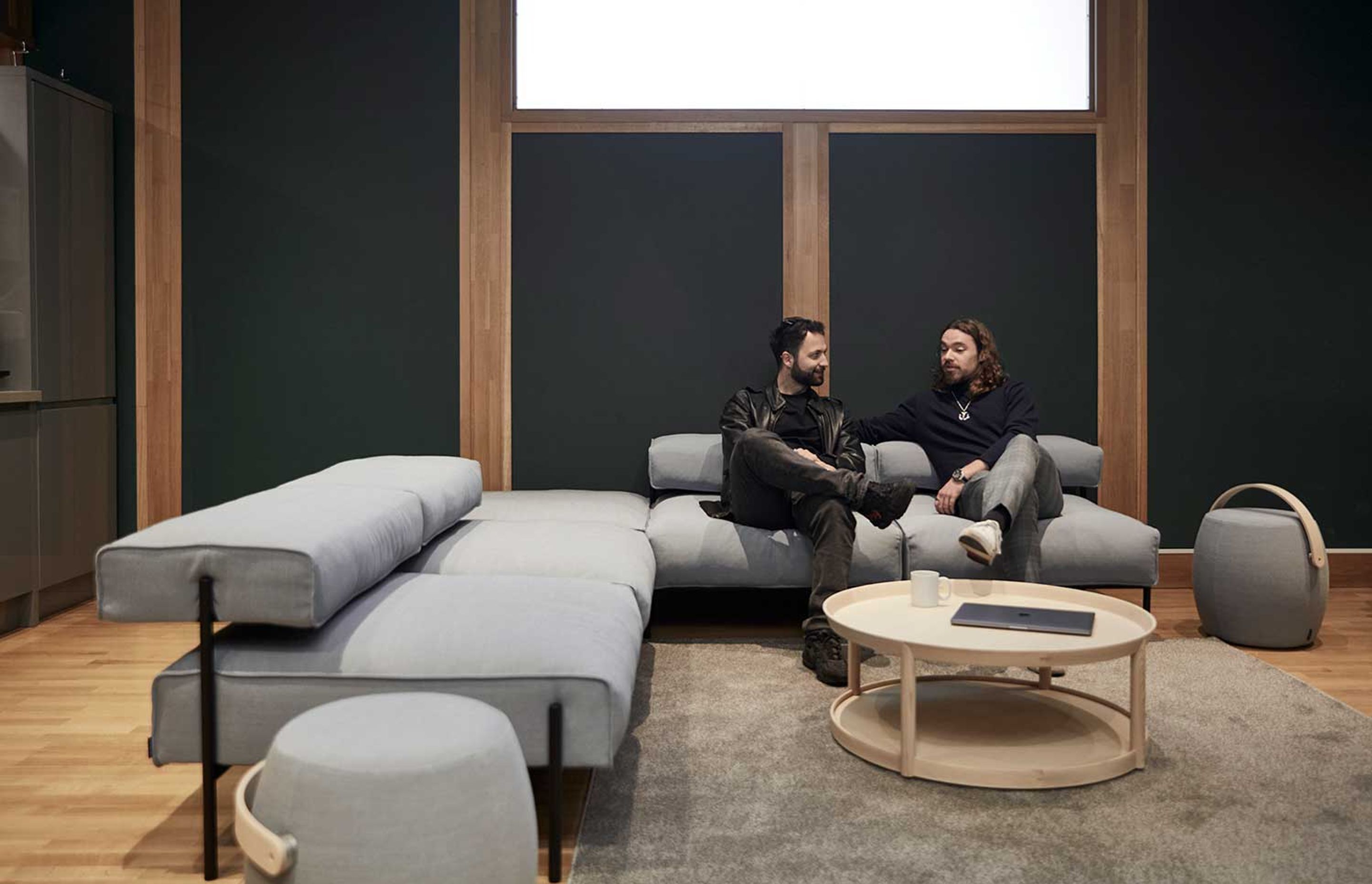 Flokk Carry On stool, Flokk Lucy sofa system, Flokk Archipelago table featured in Abbey Road Institute, London.