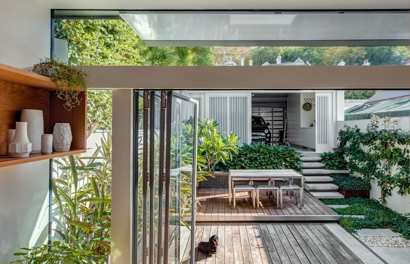 Landscaping and careful consideration of outdoor spaces creates an exquisite garden outlook for the living space at our Paddington house.